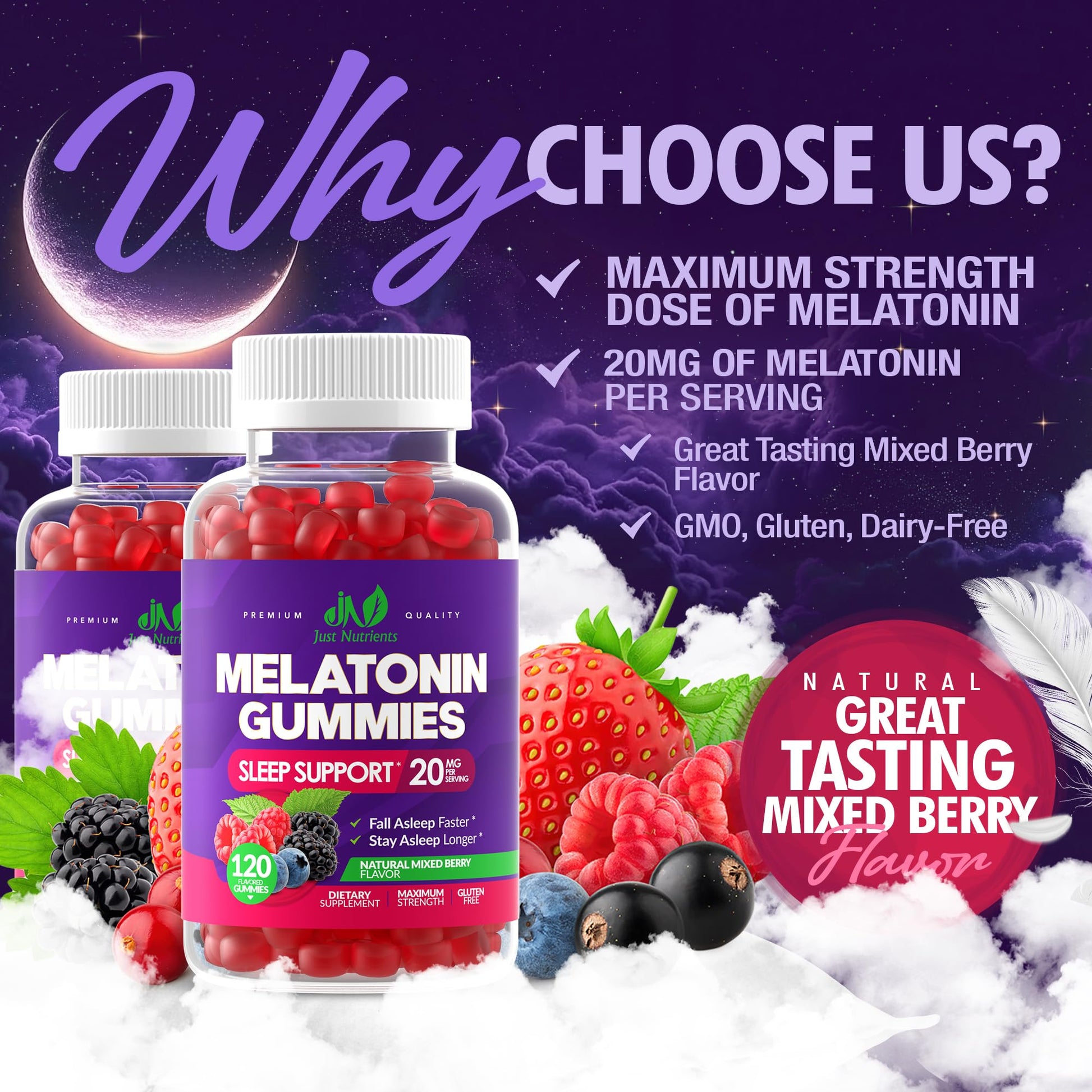 Melatonin 20mg Gummies (120 Count) - Maximum Strength Sleep Support for Adults with 10mg of Melatonin Per Gummy - Gluten-Free, Non-GMO, Vegetarian Just Nutrients buy supplements canada