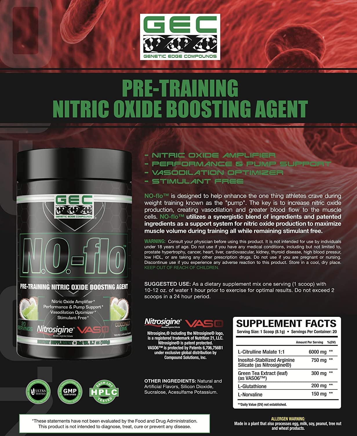 GEC N.O.- flo Nitric Oxide (Coconut Lime) GENETIC EDGE COMPOUNDS buy supplements canada