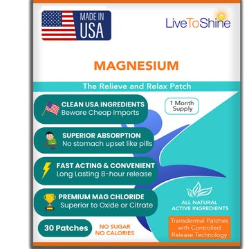 Magnesium Patches for Men and Women - Sleep Support & Relaxation, Muscle Recovery, Nerve Function - USA Made - 30 Premium Fast-Acting, Slow-Release Patches - Live To Shine Live To Shine buy supplements canada