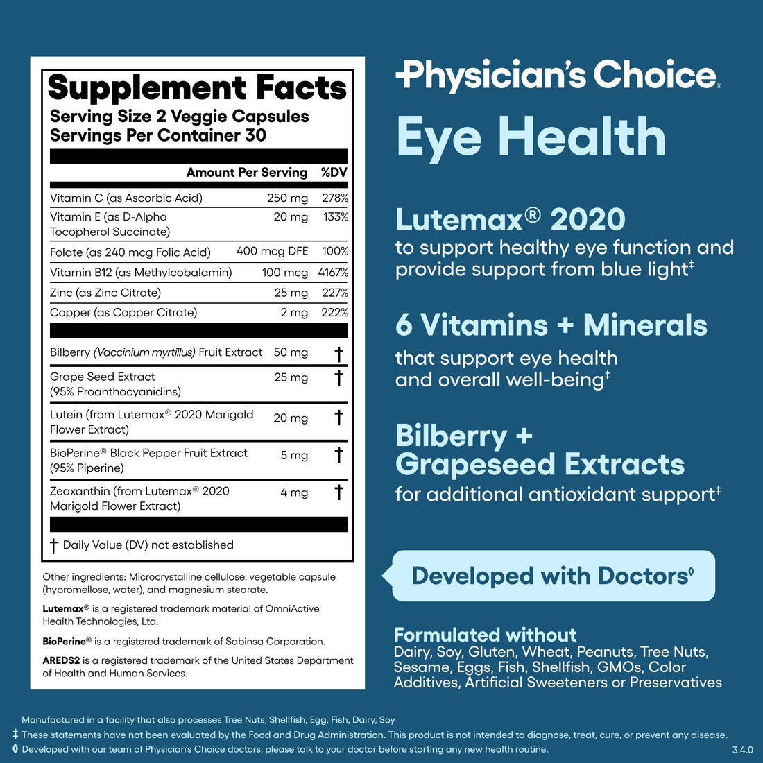 Physician's Choice Eye Health - Lutein, Zeaxanthin & Bilberry Extract - Supports Eye Strain, Dry Eyes, and Vision Health - 2 Award-Winning Clinically Physician's CHOICE buy supplements canada