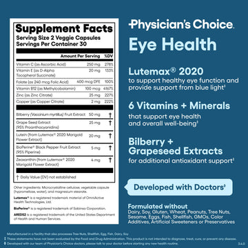 Physician's Choice Eye Health - Lutein, Zeaxanthin & Bilberry Extract - Supports Eye Strain, Dry Eyes, and Vision Health - 2 Award-Winning Clinically Physician's CHOICE buy supplements canada