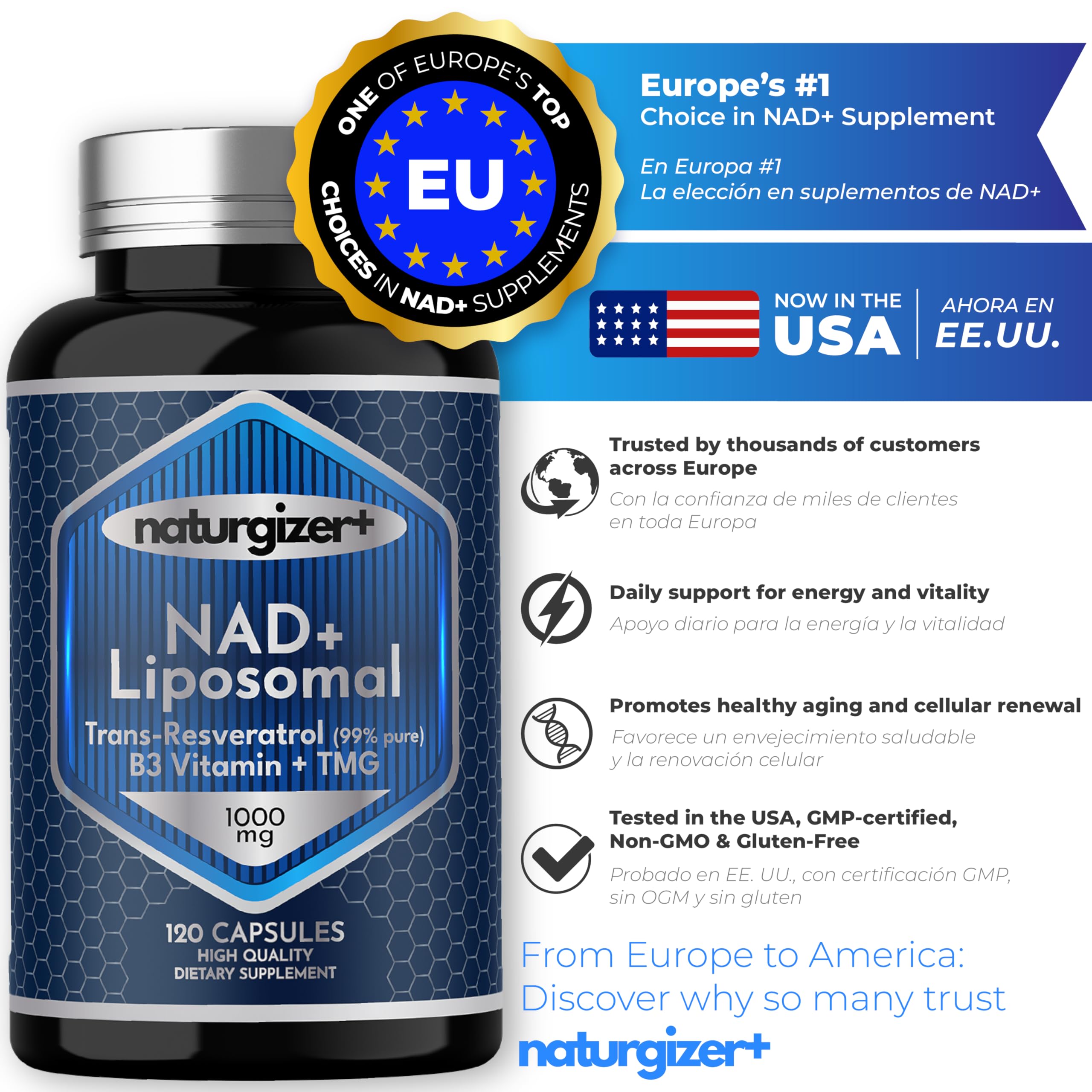 naturgizer+ Liposomal NAD+ Supplement with Resveratrol, TMG & Vitamin B3 | 4-in-1 Healthy Aging & Cellular Energy Support | High Absorption NAD Plus for Men & Women Over 40 | 120 Capsules naturgizer+ buy supplements canada
