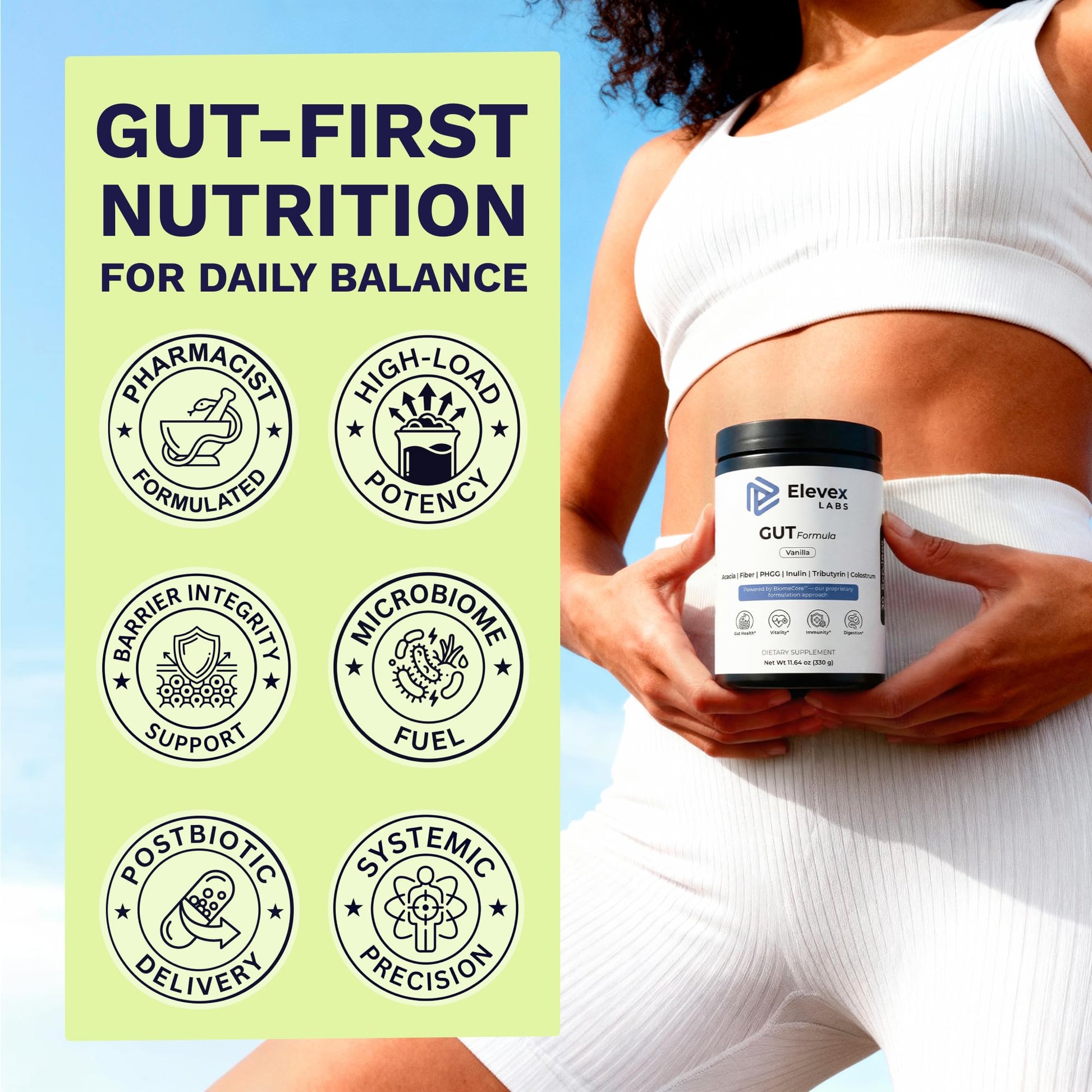 Elevex Labs Gut Health Supplement Powder – Digestive Health Formula with Colostrum, Tributyrin & PHGG Prebiotics for Gut Health, Gut Lining, Gut-Brain & Bloating Relief Elevex Labs buy supplements canada