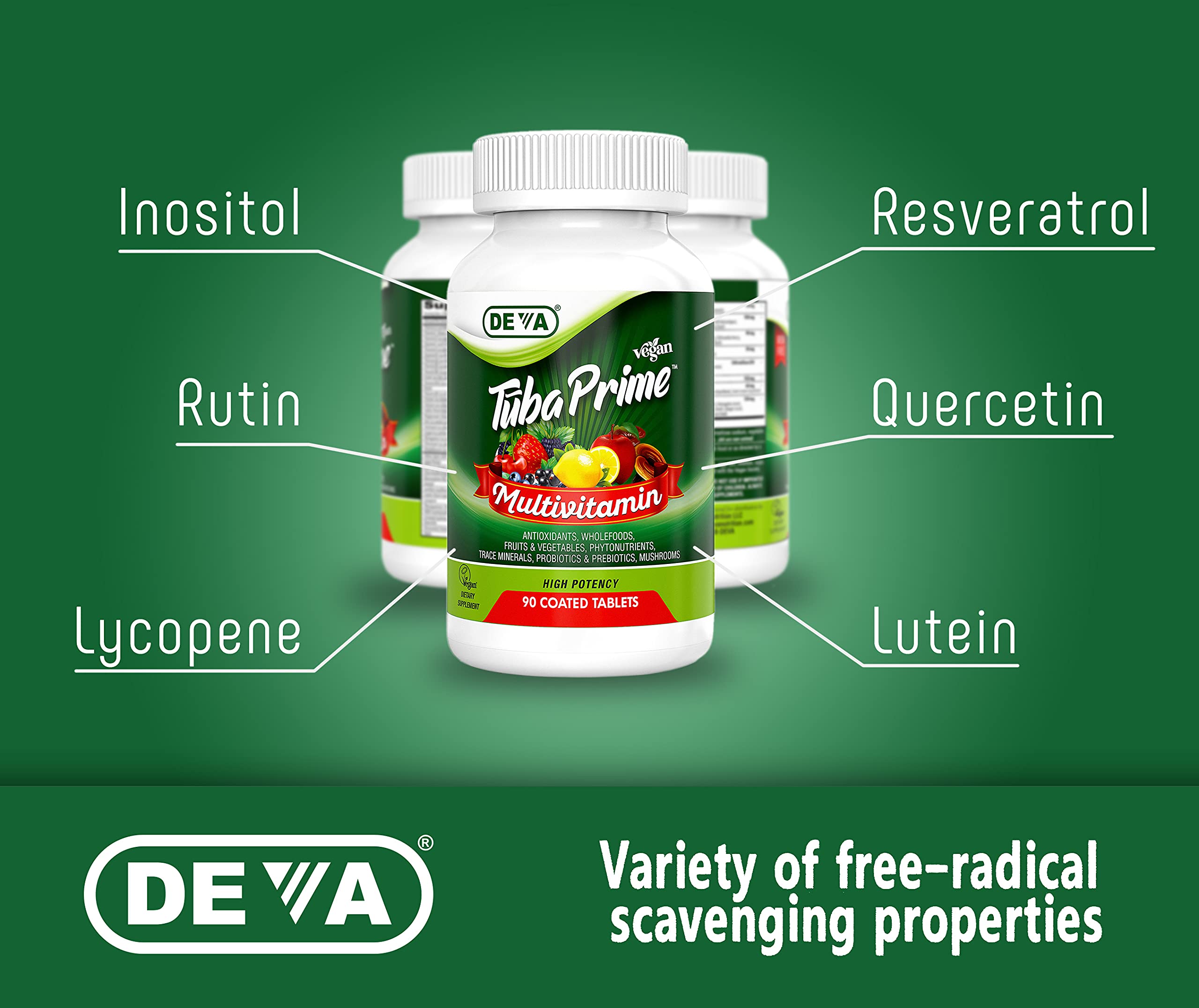 DEVA Tuba Prime Vegan Multivitamin - High-Potency Vitamin and Mineral Dietary Supplement - Antioxidants, Fruit and Vegetable Blend, Super Mushrooms, Probiotics, Prebiotics, Seeds, Herbs - 90 Tablets DEVA buy supplements canada
