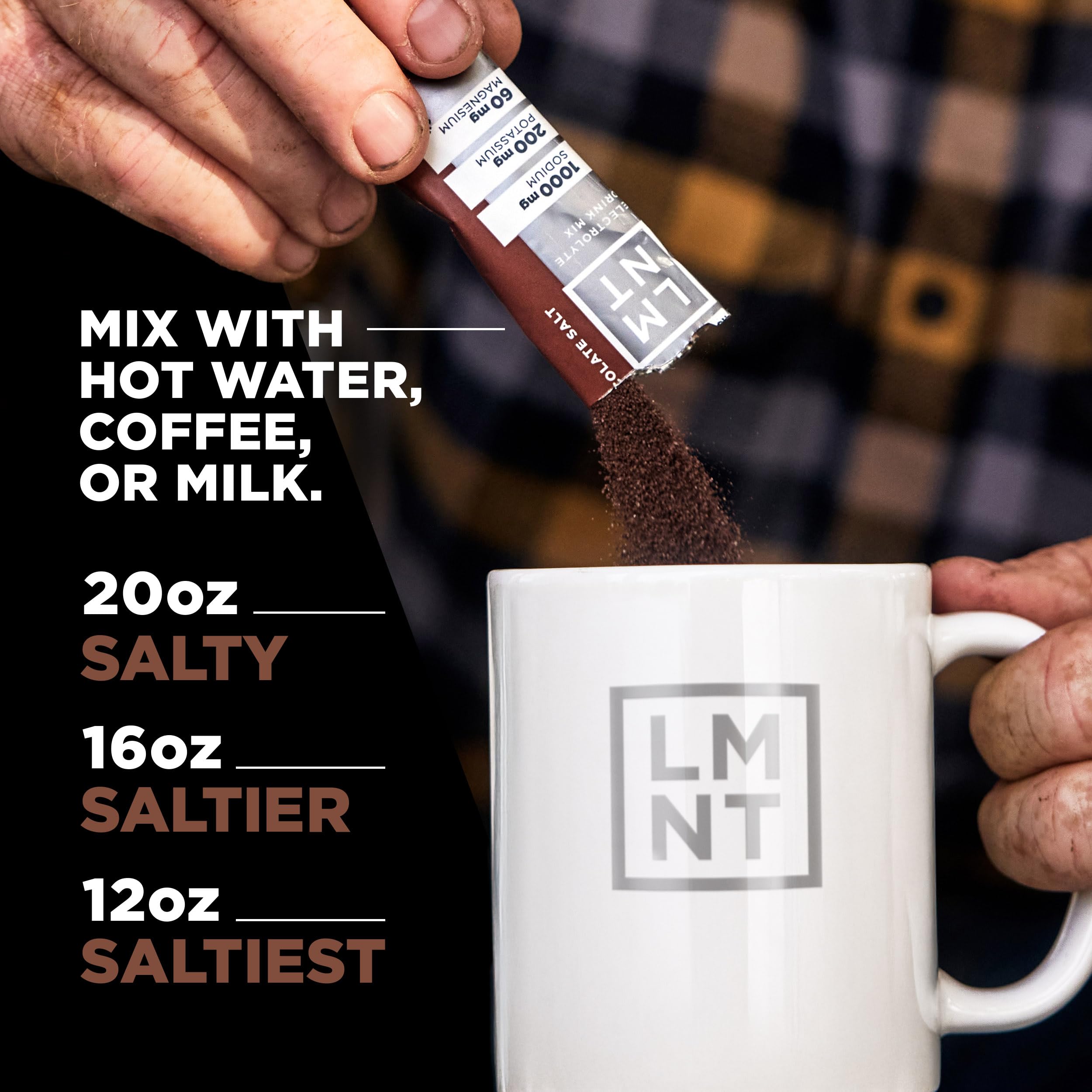 LMNT Zero Sugar Hot Chocolate or Coffee Mixer - Chocolate Salt | Drink Mix | 30-Count Drink LMNT buy supplements canada