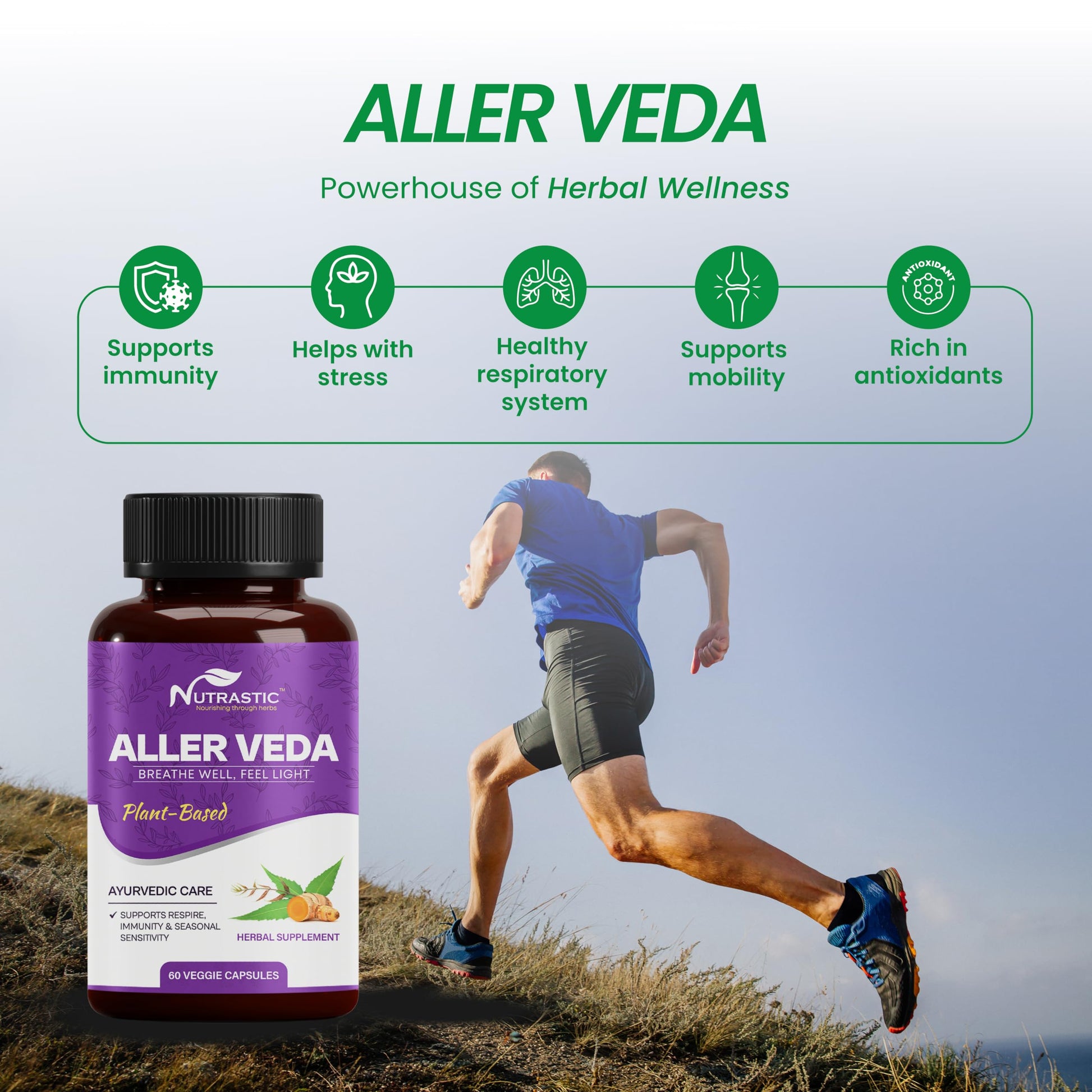 Nutrastic Aller Veda Respiratory Wellness Supplement with Pure Tulsi, Amla, Turmeric, and Neem | Natural Support for Healthy Breathing | 60 Caps Nutrastic buy supplements canada