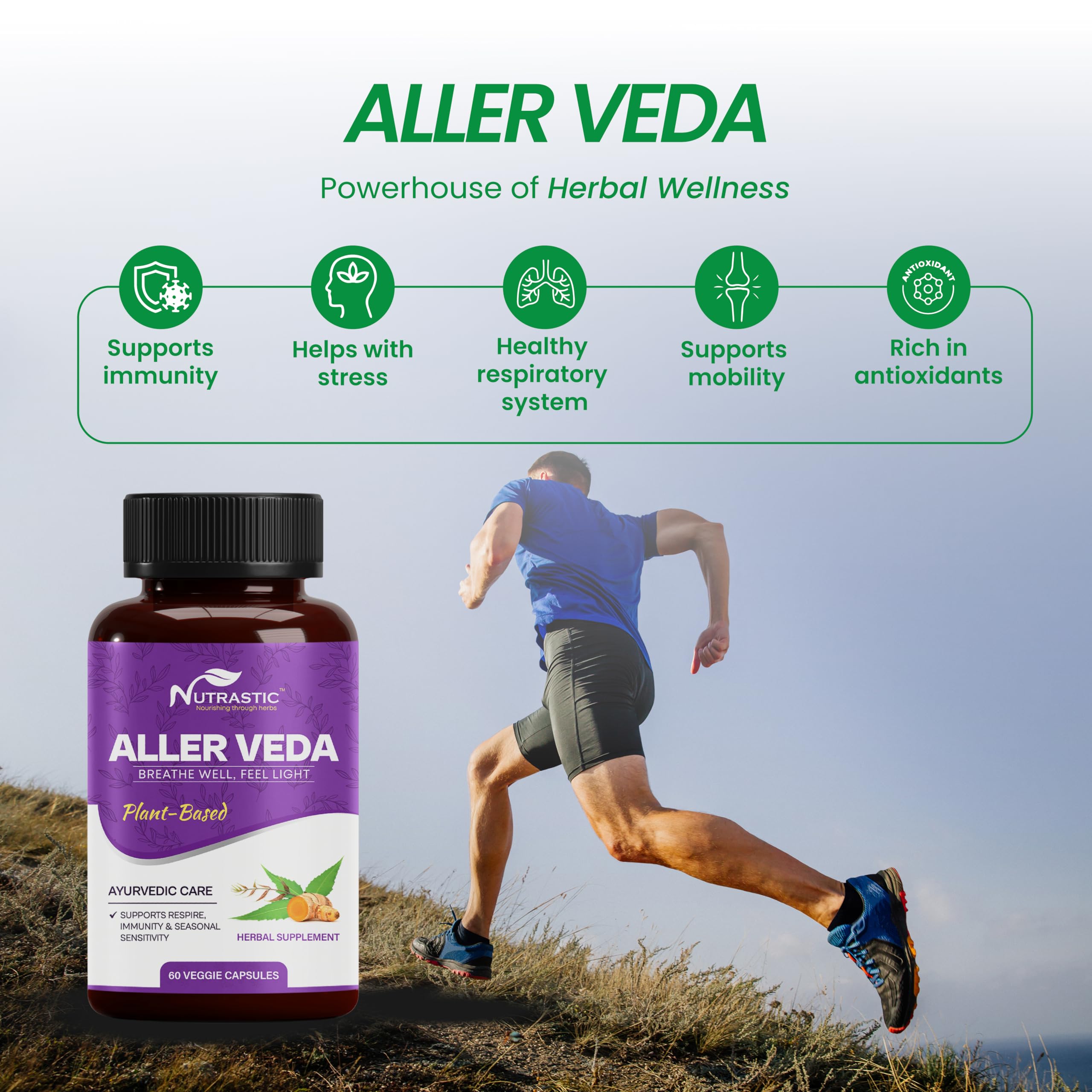 Nutrastic Aller Veda Respiratory Wellness Supplement with Pure Tulsi, Amla, Turmeric, and Neem | Natural Support for Healthy Breathing | 60 Caps Nutrastic buy supplements canada