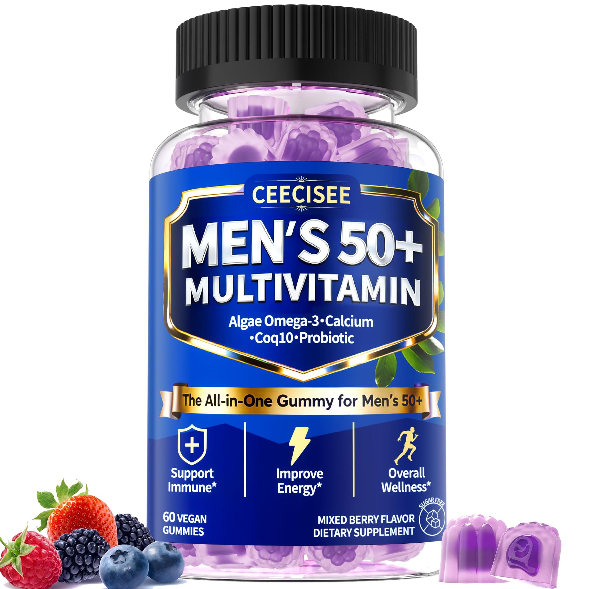 Ceecisee Methylated Multivitamin for Men Over 50: Daily Mens Multivitamins Gummies with Omega Probiotic Magnesium Zinc Vitamins D3 B12 - Energy Immune Support No Iron Vitamins Gummy for Men(60Count) Ceecisee buy supplements canada