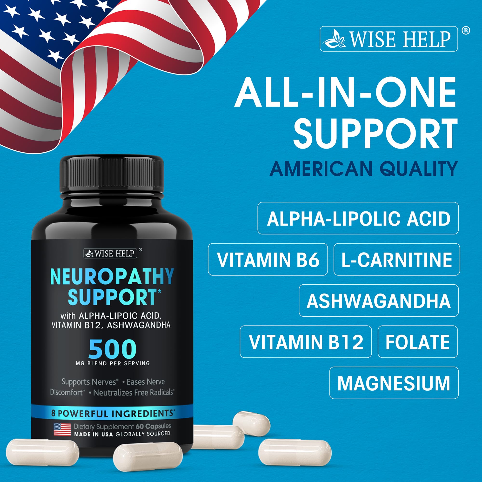Neuropathy Support Natural Nerve Discomfort Relief - Made in USA - Nerve Antioxidant for Trigeminal Neuralgia, Diabetic & Peripheral Neuropathy - Hands, Neck, Feet & Toes Treatment Formula - Pack of 2 WISEHELP buy supplements canada