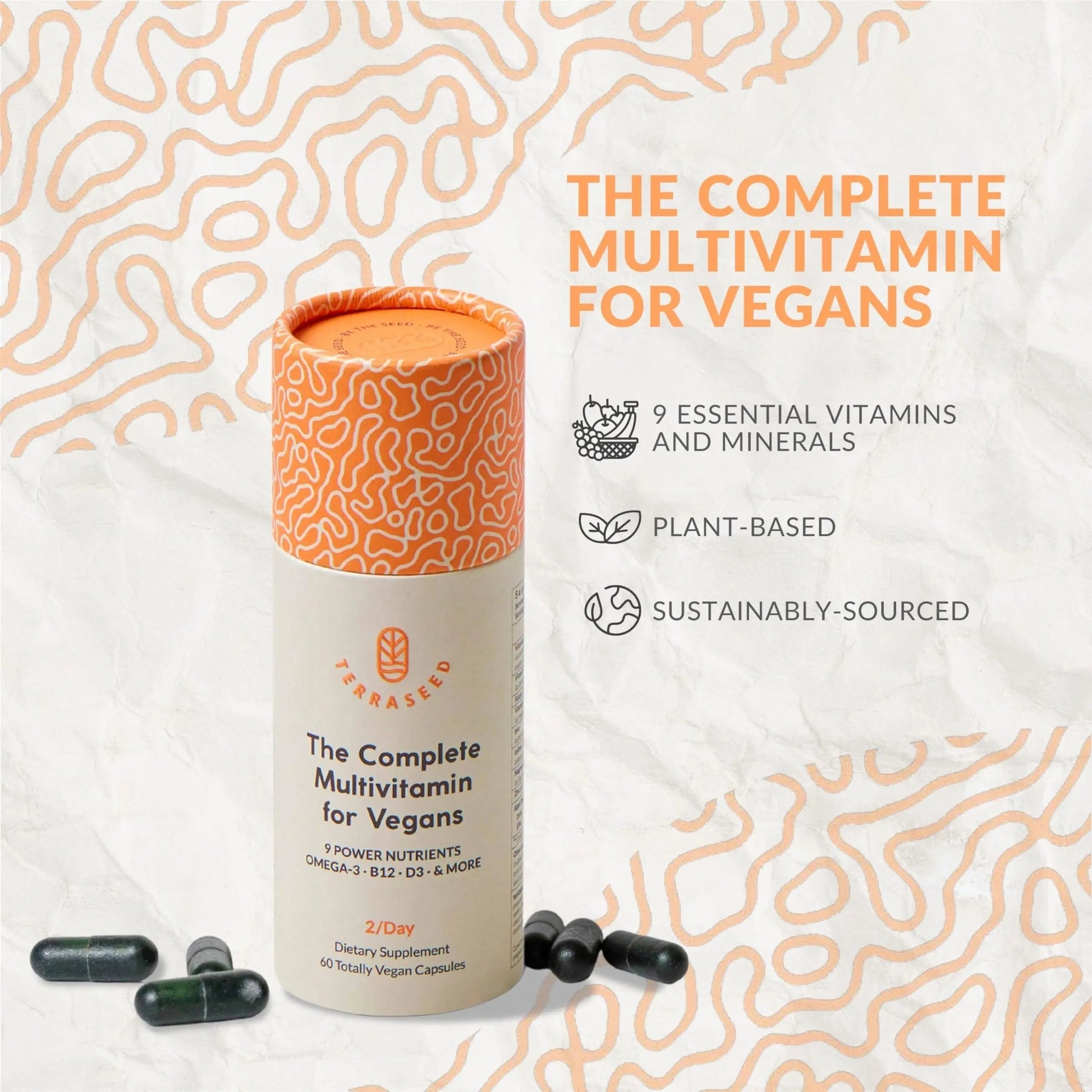 Complete Vegan Multivitamin with Iron, Omega 3, Vitamin D3, Folate, Zinc, Vitamin B12, & More - 100% Sustainable Vegan Vitamins Terraseed buy supplements canada