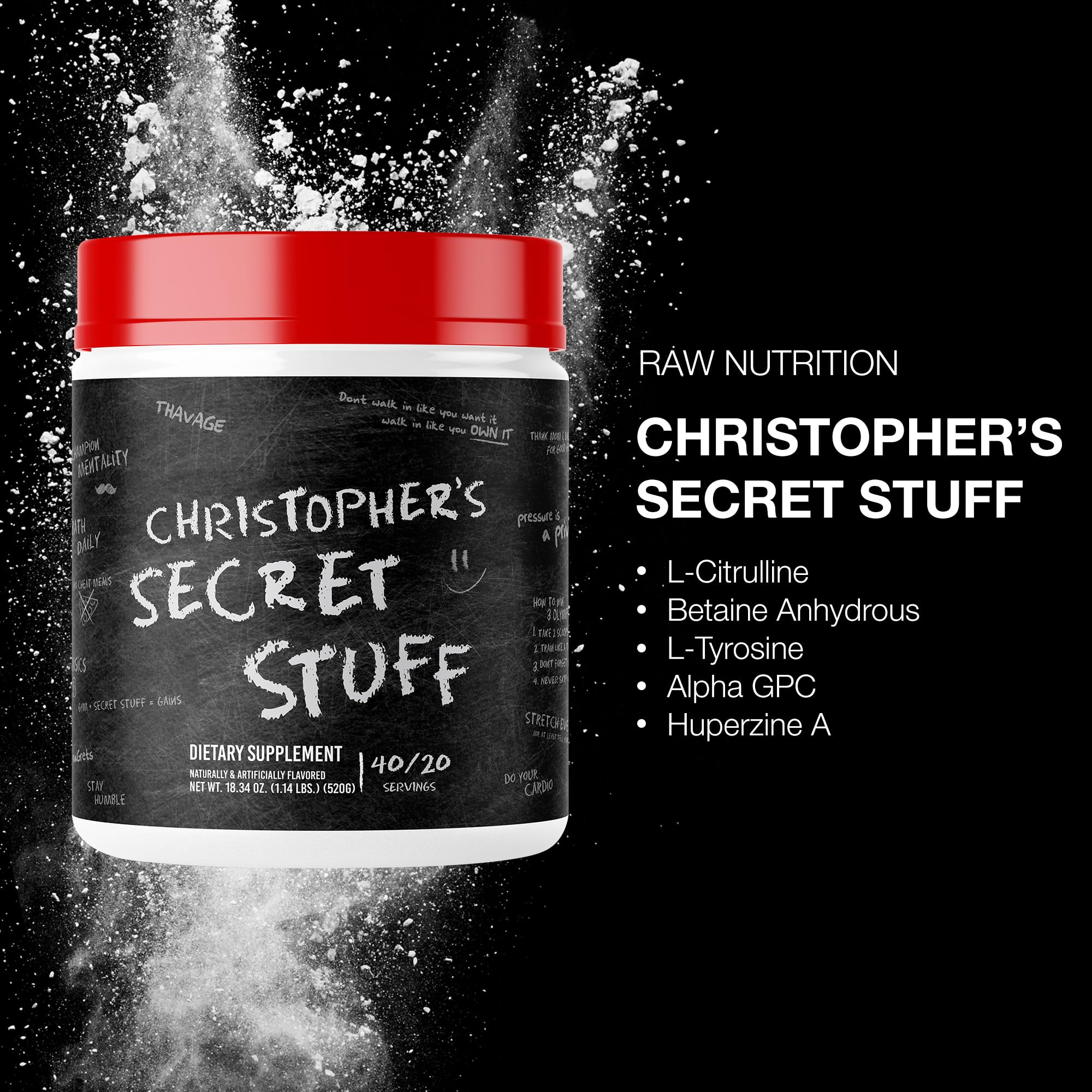 RAW Christopher's Secret Stuff Pre Workout Powder, Thavage (Tastes Like Winning) - Chris Bumstead CBUM Preworkout Supplement for Men & Women - Working Out, Hydration & Energy - 40 Servings RAW buy supplements canada