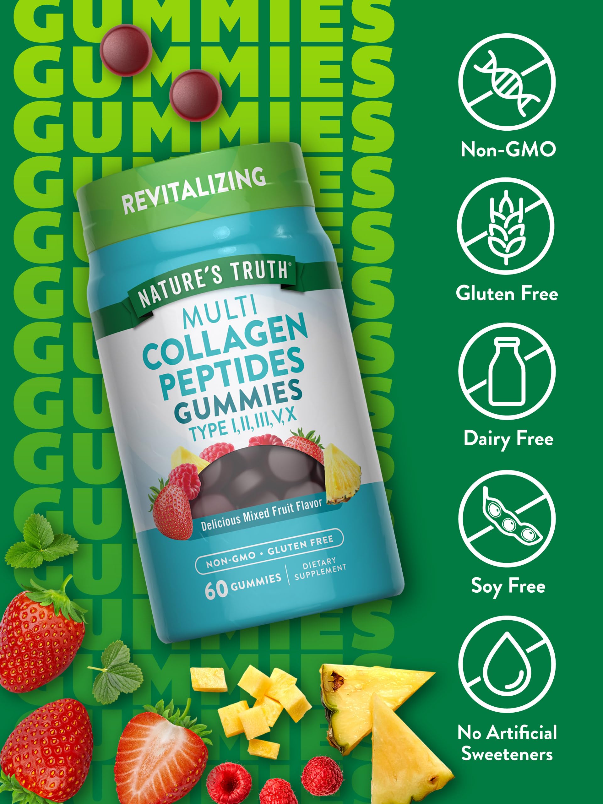 Nature's Truth Multi Collagen Gummies | Type I, II, III, V, X | 60 Count | Non-GMO & Gluten Free Complex Supplement | Mixed Fruit Flavor Nature's Truth buy supplements canada