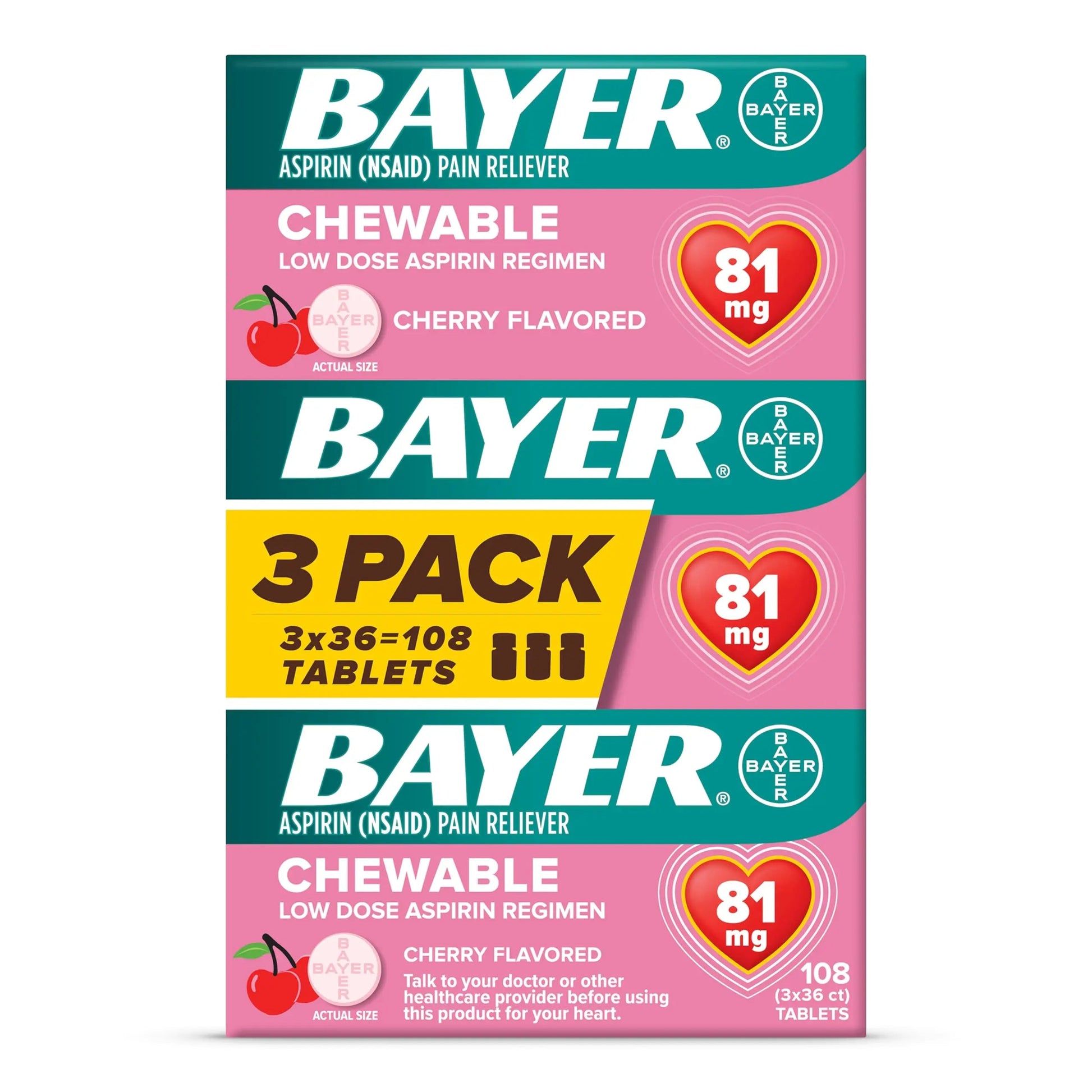Bayer Aspirin Low Dose 81 mg Chewable Tablets, Pain Reliever, Cherry Flavored, 108 Tablets (36 Pack of 3) Bayer buy supplements canada