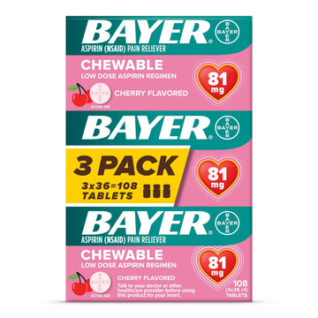 Bayer Aspirin Low Dose 81 mg Chewable Tablets, Pain Reliever, Cherry Flavored, 108 Tablets (36 Pack of 3) Bayer buy supplements canada