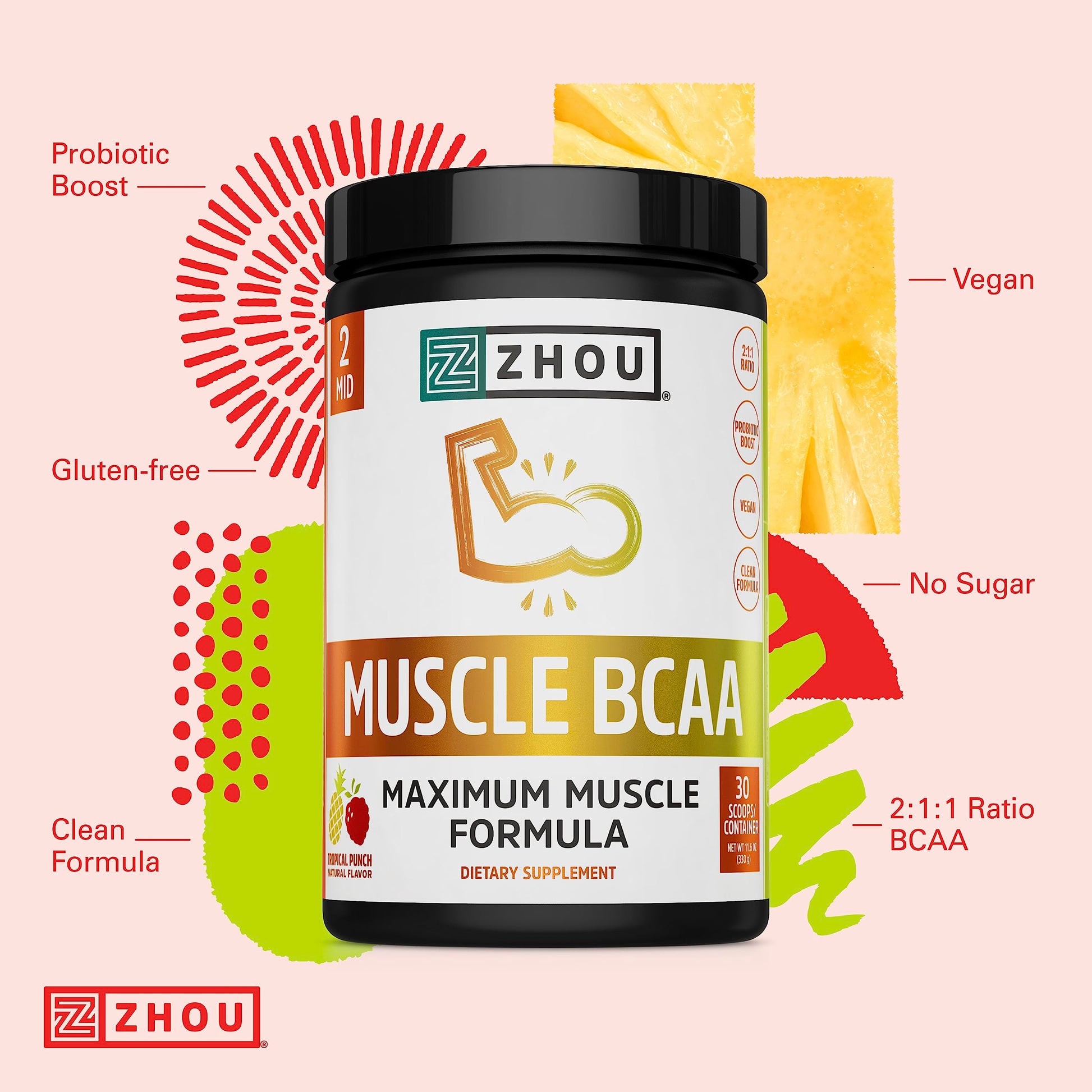 Zhou Nutrition Muscle BCAA Powder, Vegan Muscle Recovery, Natural, Clean Formula Zhou Nutrition buy supplements canada