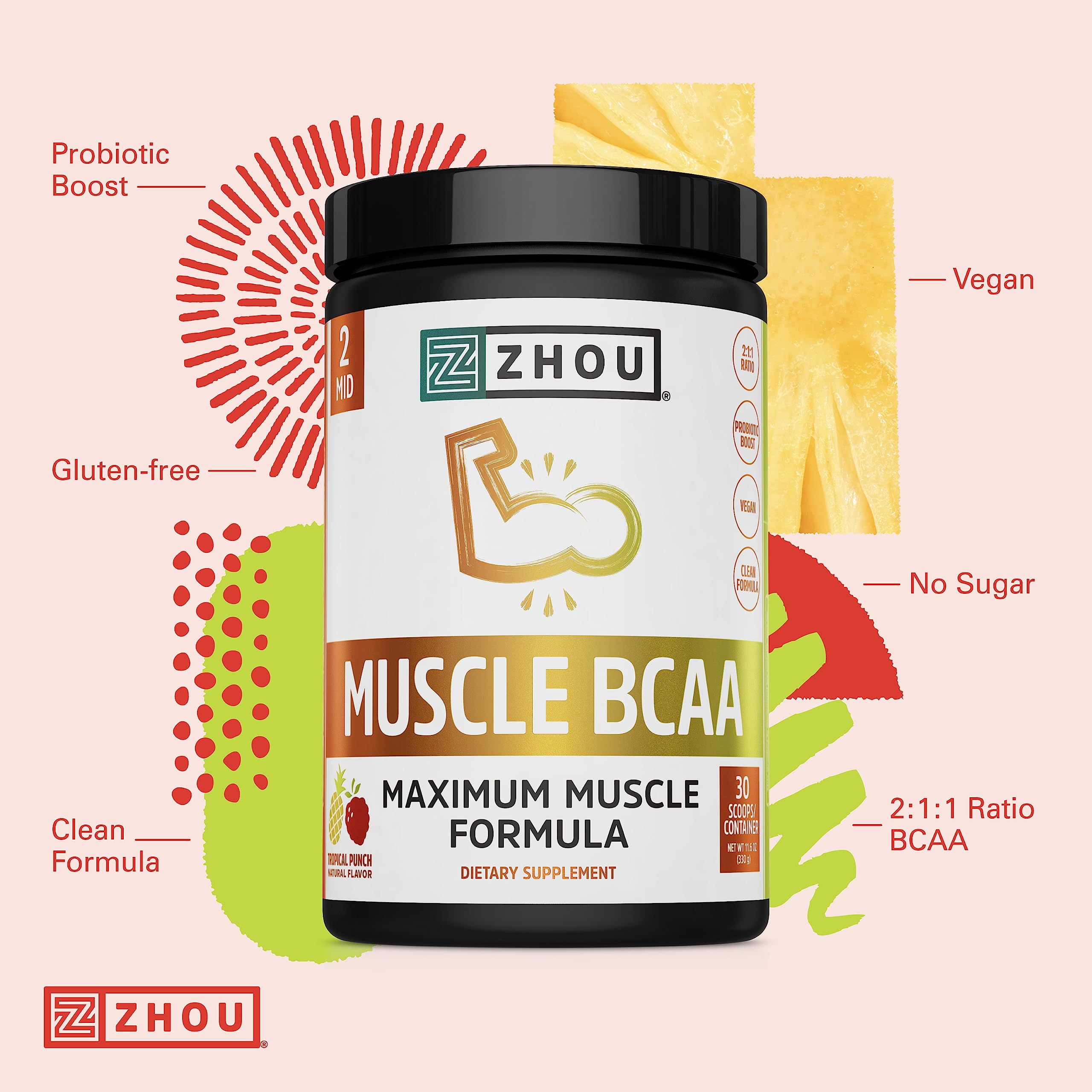 Zhou Nutrition Muscle BCAA Powder, Vegan Muscle Recovery, Natural, Clean Formula Zhou Nutrition buy supplements canada
