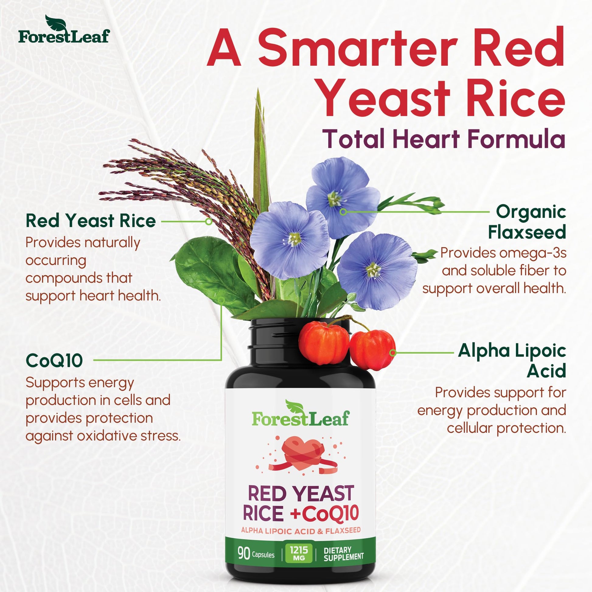 Red Yeast Rice 1215 mg. Capsules - Extra Strength Red Rice Yeast with CoQ10 Supplement, Plus Alpha Lipoic Acid & Organic Flaxseed, Citrinin Free, ForestLeaf buy supplements canada