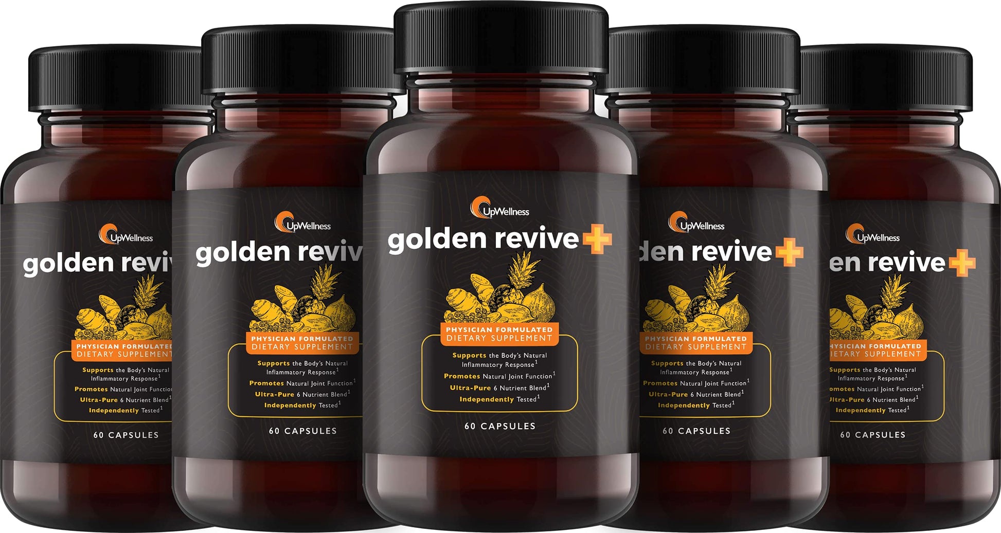 UpWellness Golden Revive + Joint Support Supplement Featuring Turmeric with Black Pepper, Quercetin, and Magnesium- Turmeric Boswellia Supplement - 6 Active Ingredients - 60 Capsules, 5 Pack UpWellness buy supplements canada