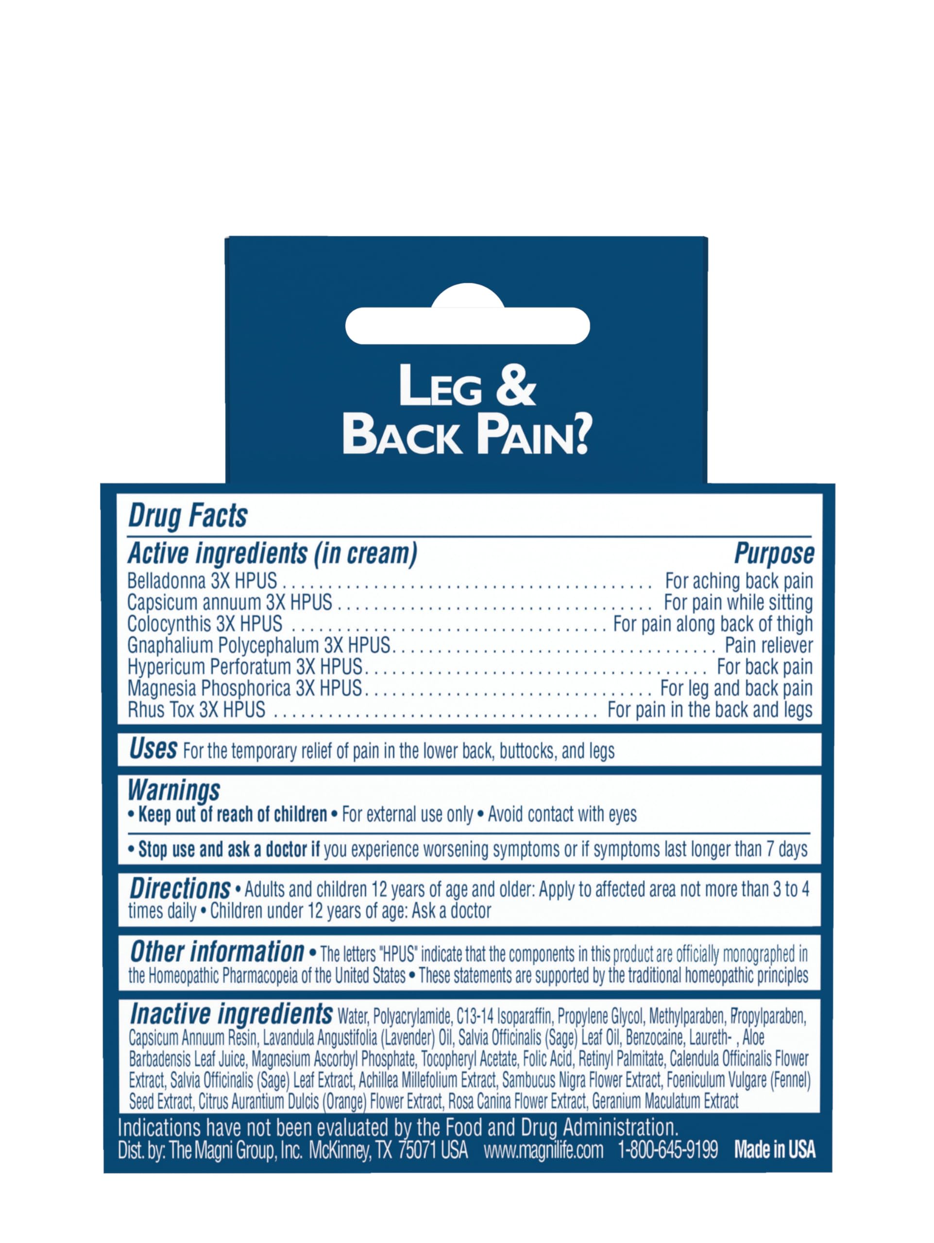 MagniLife Leg & Back Pain Relief Cream (4 oz), Topical Support for Leg Pain & Lower Back Discomfort, Fast Absorbing, No Residue, Mild Scent, Massage-in Formula MagniLife buy supplements canada