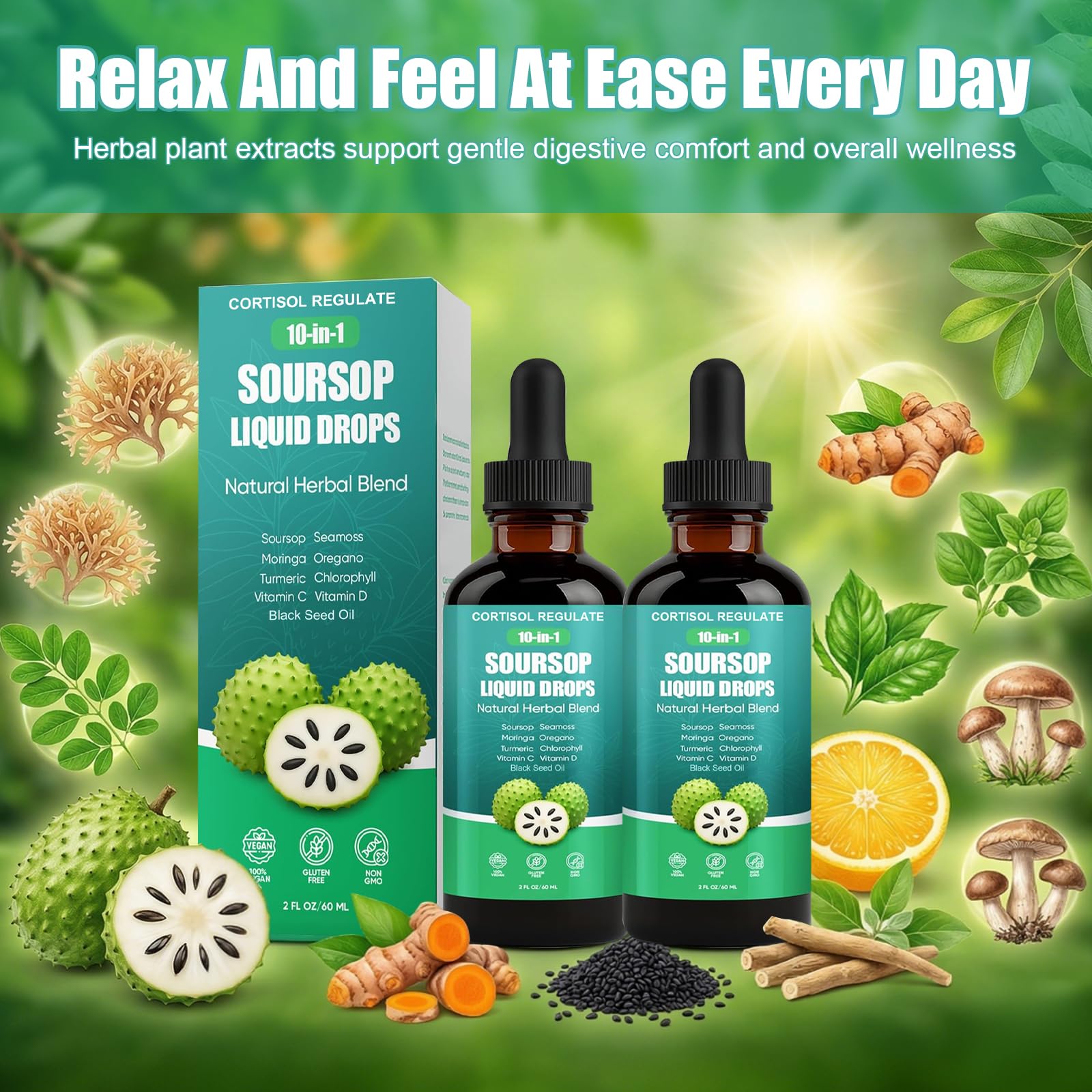 CORTISOL REGULATE Soursop Liquid Drops, 10-in-1 Blend with Sea Moss, Moringa, Turmeric, Black Seed Oil, Oregano, and More, 2 fl oz (1 Pack) CORTISOL REGULATE buy supplements canada