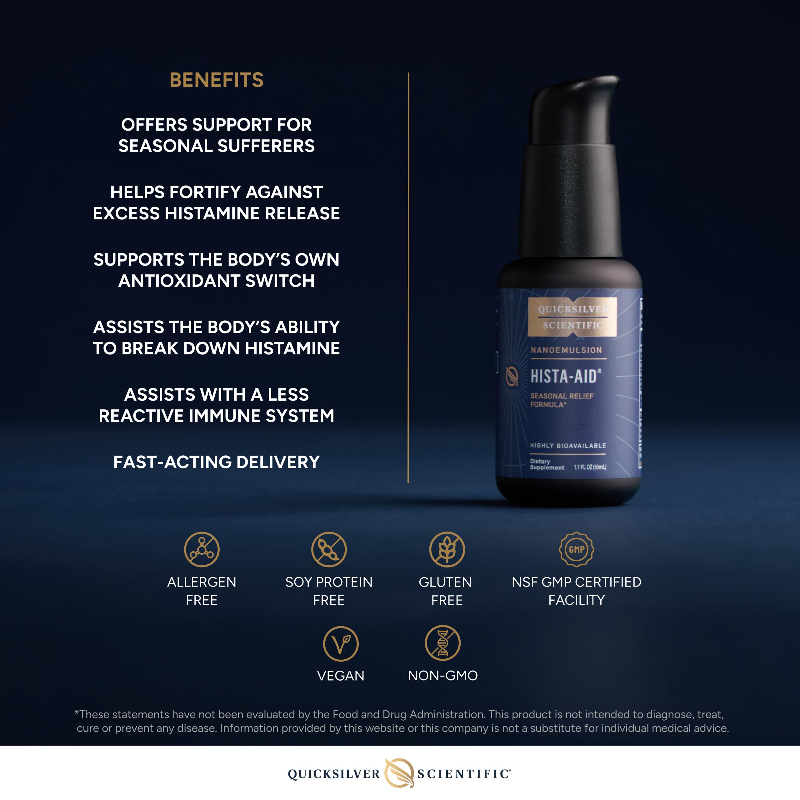 Quicksilver Scientific Nanoemulsified Hista-Aid - Flavonoids to Help Maintain Healthy Histamine Levels - Liposomal Vitamin C, DIM, Luteolin & Quercetin Liquid (50ml) Quicksilver Scientific buy supplements canada