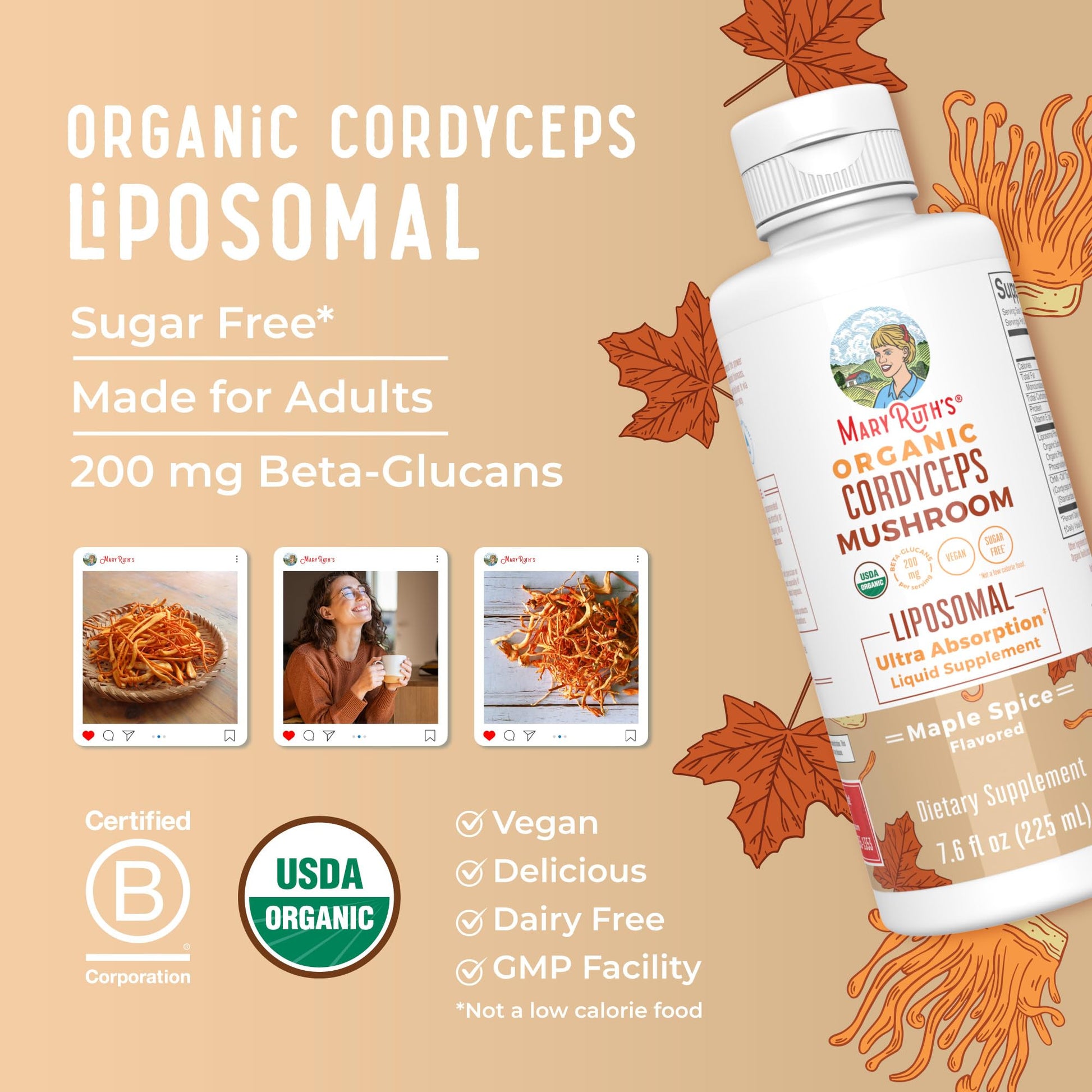 MaryRuth Organics Cordyceps Mushroom Supplement | Ultra Absorption Liposomal | Full Spectrum Mushroom | 200mg Beta-Glucans Per Serving | USDA Organic | Vegan | 7.6 oz | 15 Servings MARYRUTH'S buy supplements canada