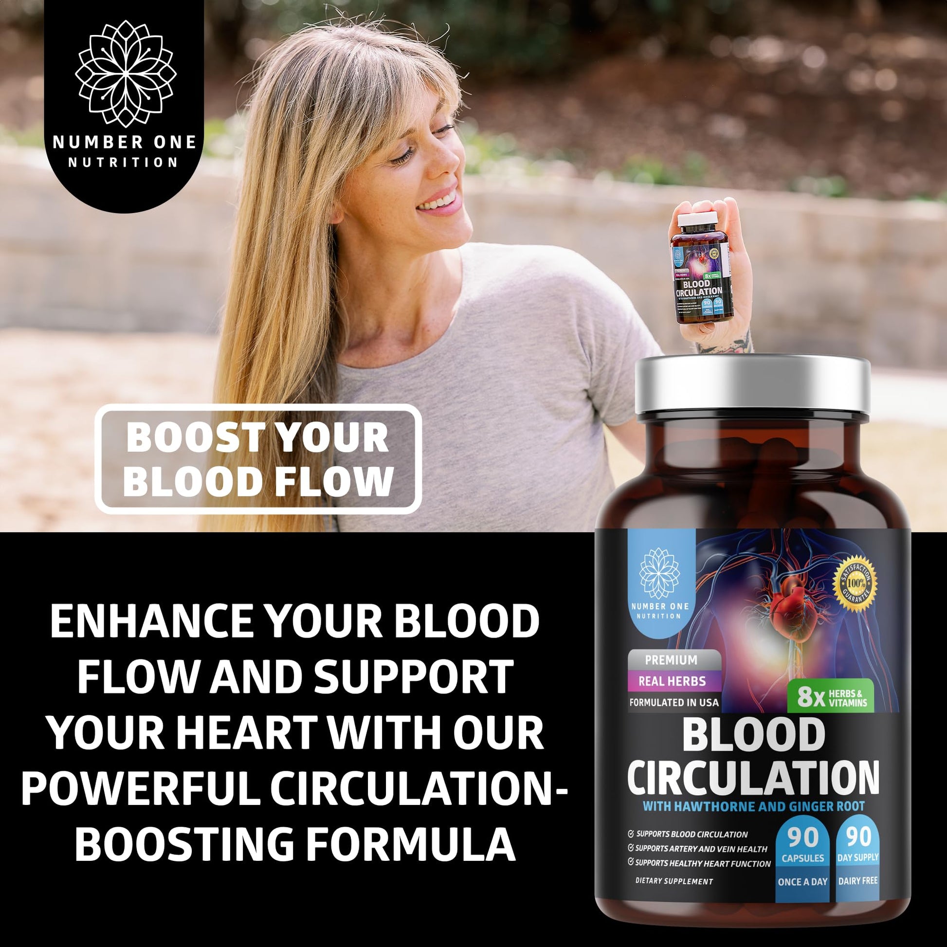 Number One Nutrition Premium Blood Circulation Supplement for Women and Men [8 Powerful Herbs & Vitamins] All Natural Blood Flow Supplement with Hawthorn, Butchers Broom and Cayenne Pepper, 90 Caps Number One Nutrition buy supplements canada