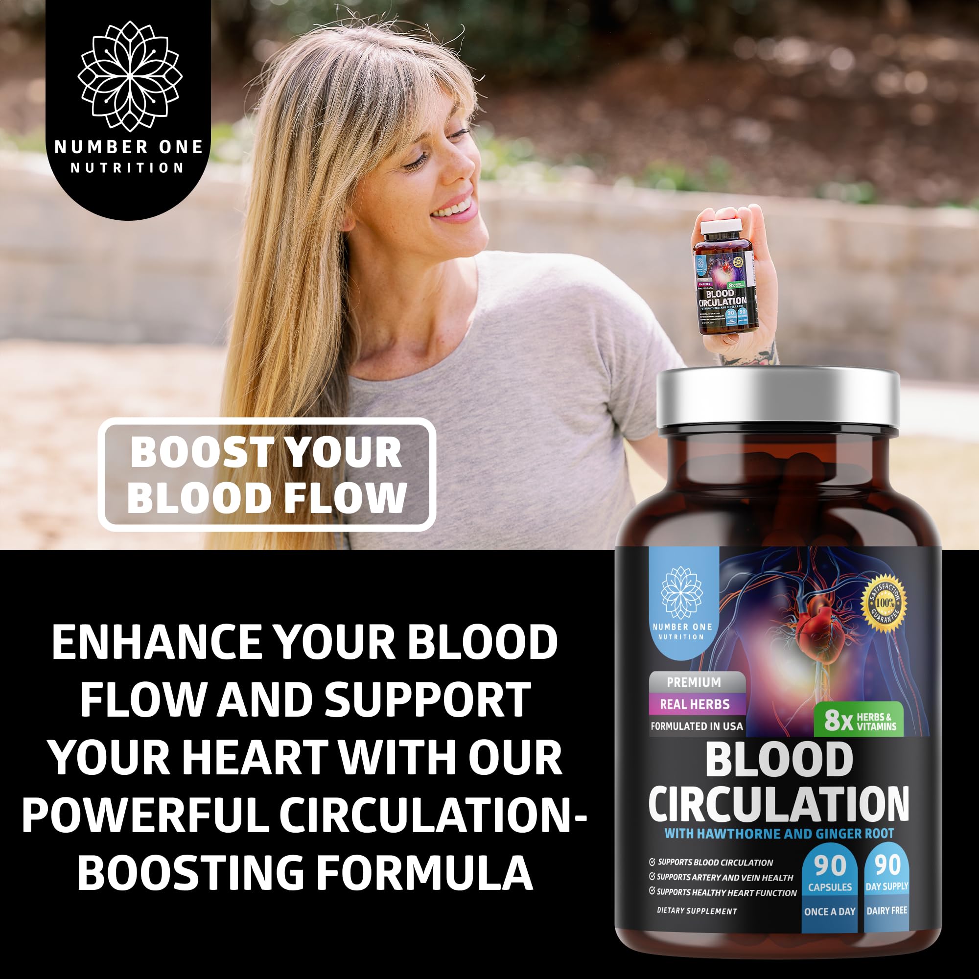 Number One Nutrition Premium Blood Circulation Supplement for Women and Men [8 Powerful Herbs & Vitamins] All Natural Blood Flow Supplement with Hawthorn, Butchers Broom and Cayenne Pepper, 90 Caps Number One Nutrition buy supplements canada