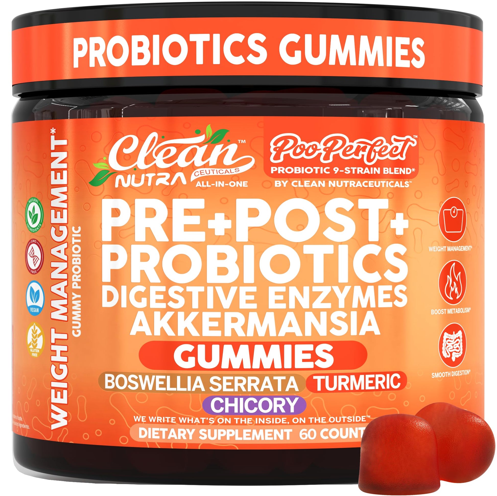 Clean Nutra Prebiotic Postbiotic Digestive Enzymes Gummies with Chicory Root, Boswellia Serrata, Turmeric, and Akkermansia | Pre+Post Probiotics Supplement Clean Nutraceuticals buy supplements canada