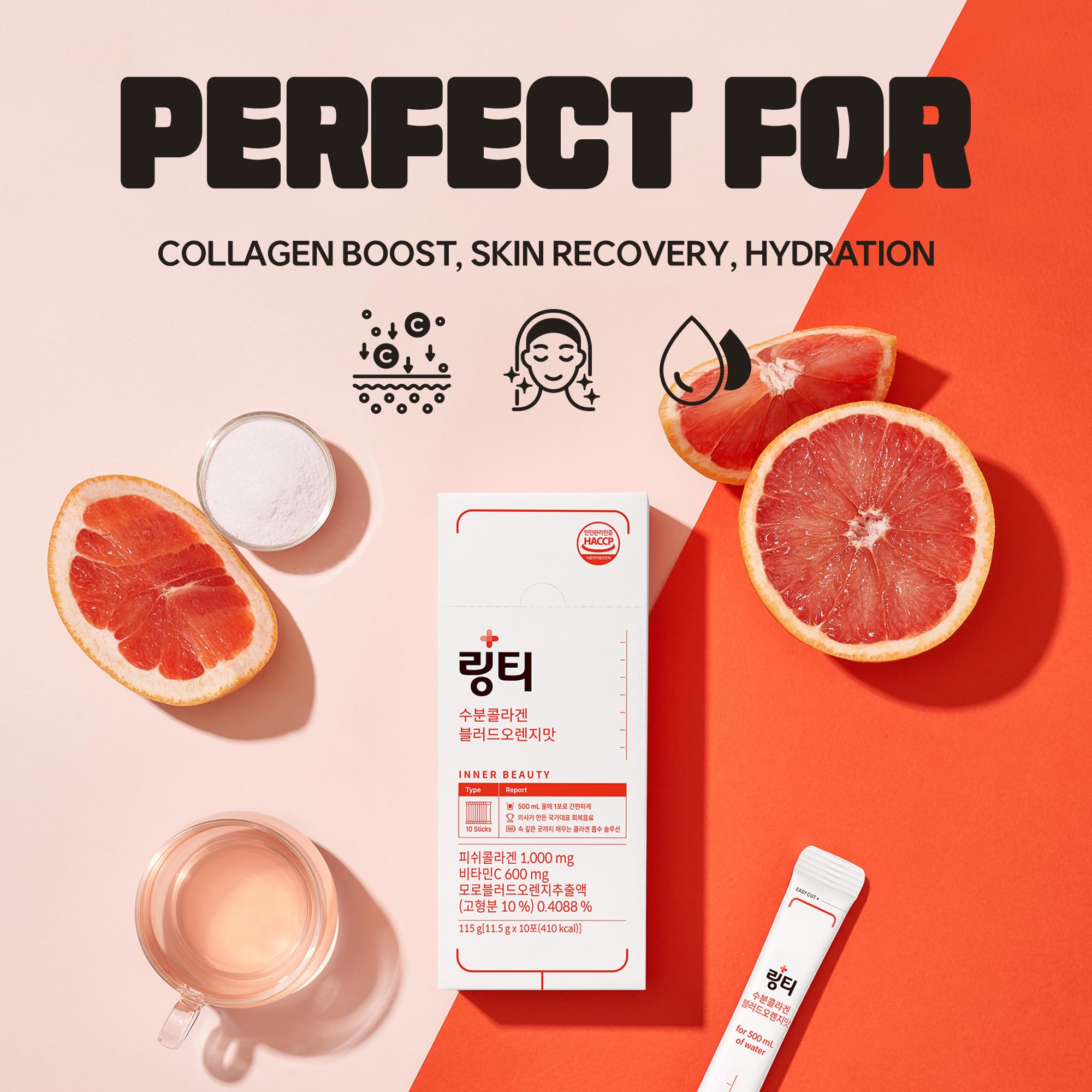 LINGTEA Doctor Developed Hydration Aqua Collagen Drink Mix -Blood Orange Flavor | 1,000mg Ultra-Micro Collagen | Maximum Absorption | Rapid Hydration | Vitamin C | Anti-Aging | Skin Health | 10 Count LINGTEA buy supplements canada