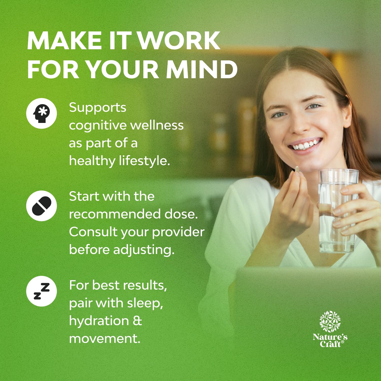 Nootropic Memory Supplement for Brain Support - Memory Pills for Brain Boost and Natural Energy Booster - Vitamin B 12 Bacopa Monnieri Rhodiola Rosea DMAE Ginkgo Biloba Phosphatidylserine Supplement Natures Craft buy supplements canada