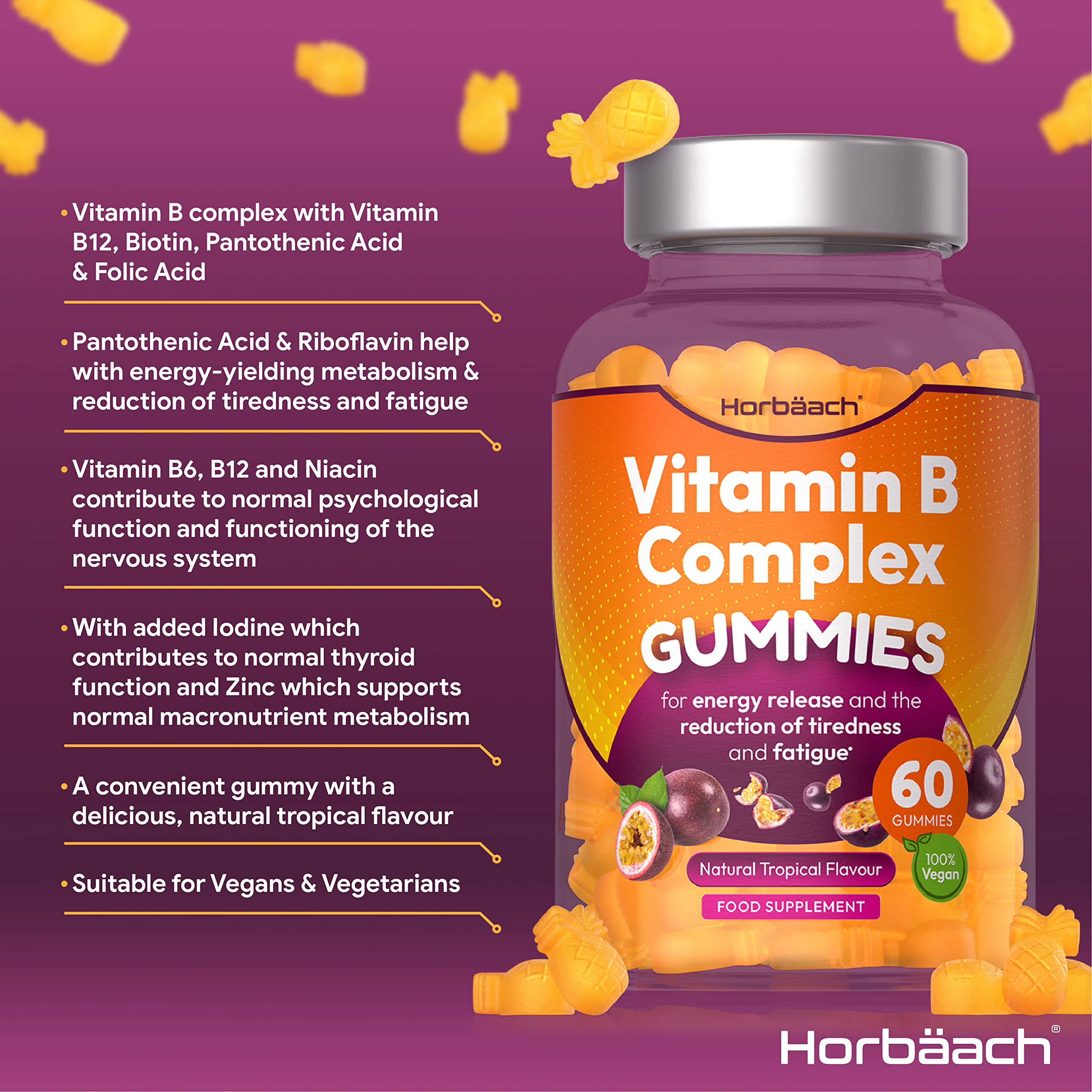 Vitamin B Complex Gummies | 60 Vegan Gummies - Tablet Alternative | High Strength B12 Horbäach buy supplements canada