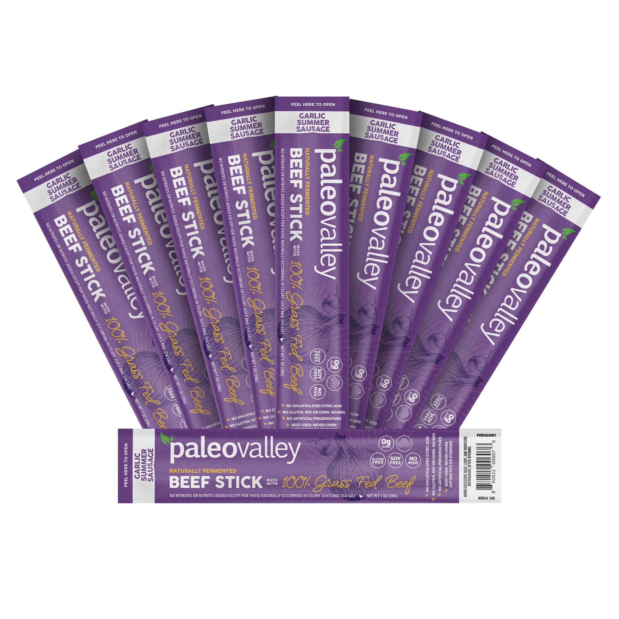 Paleovalley 100% Grass Fed Garlic Summer Sausage Beef Sticks - Delicious Gluten Free Beef Snack - High Protein Keto Friendly Paleovalley buy supplements canada