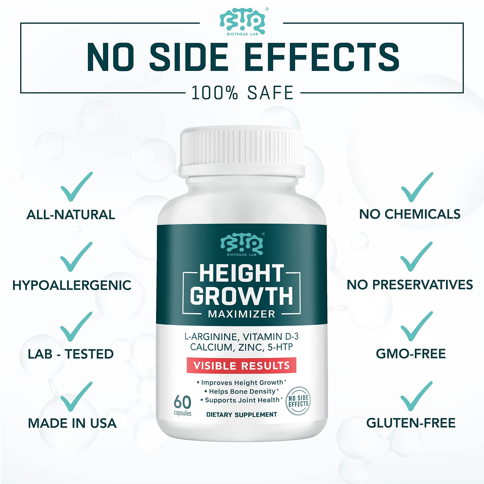 BIOTEQUELAB Height Growth Maximizer, Calcium, Vitamin D3 and Zinc Blend Pills, Bone Growth Supplement for Kids and Teens, Bone Strength, Density Support, GMO-Free, Gluten-Free, Made in USA, 60 Caps BTQ BIOTEQUE LAB buy supplements canada