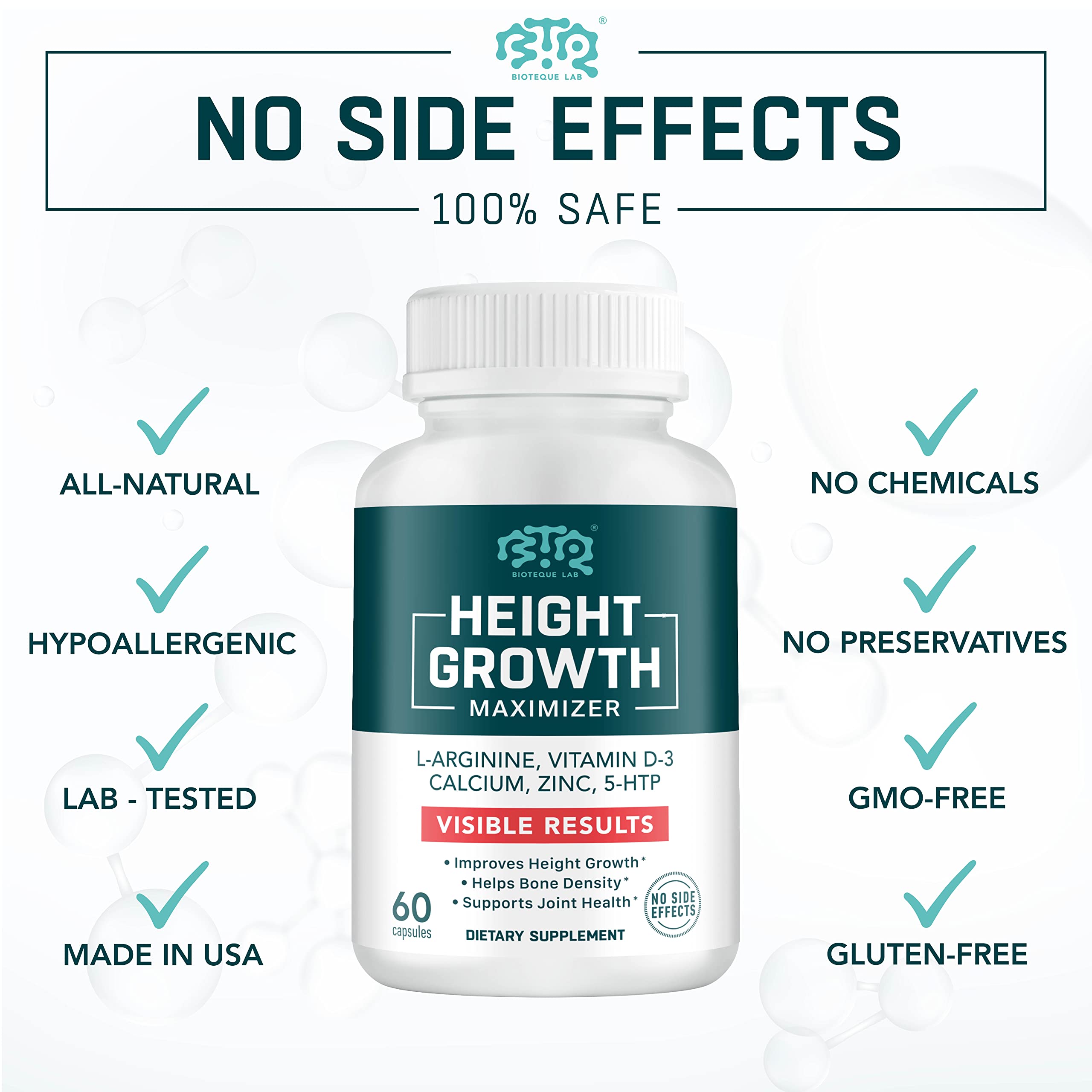 BIOTEQUELAB Height Growth Maximizer, Calcium, Vitamin D3 and Zinc Blend Pills, Bone Growth Supplement for Kids and Teens, Bone Strength, Density Support, GMO-Free, Gluten-Free, Made in USA, 60 Caps BTQ BIOTEQUE LAB buy supplements canada