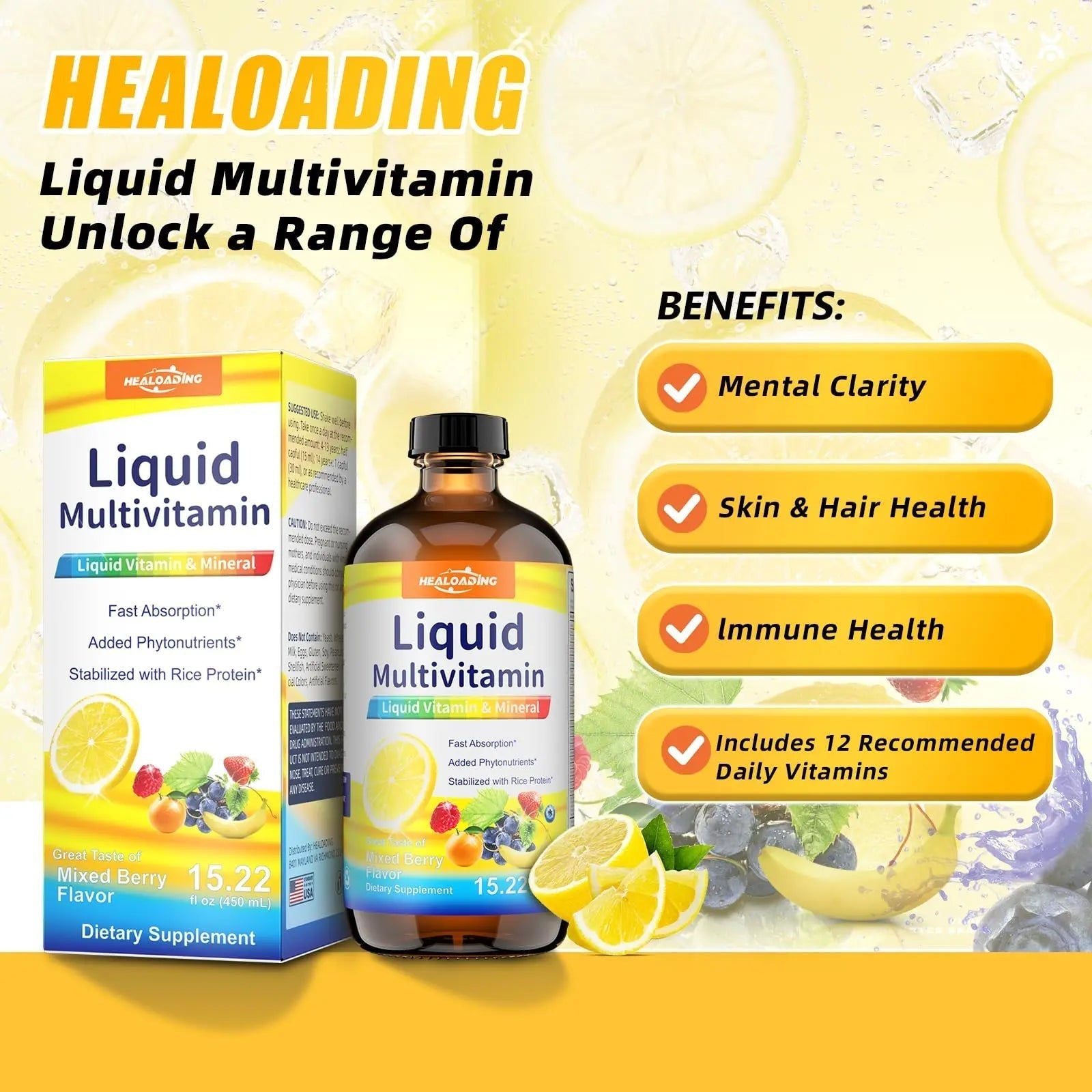HEALOADING Nutritious Liquid Multivitamin for Women：Liquid Multi Vitamin with Amino Acids Zinc Selenium Mixed Fruit Flavor HEALOADING buy supplements canada