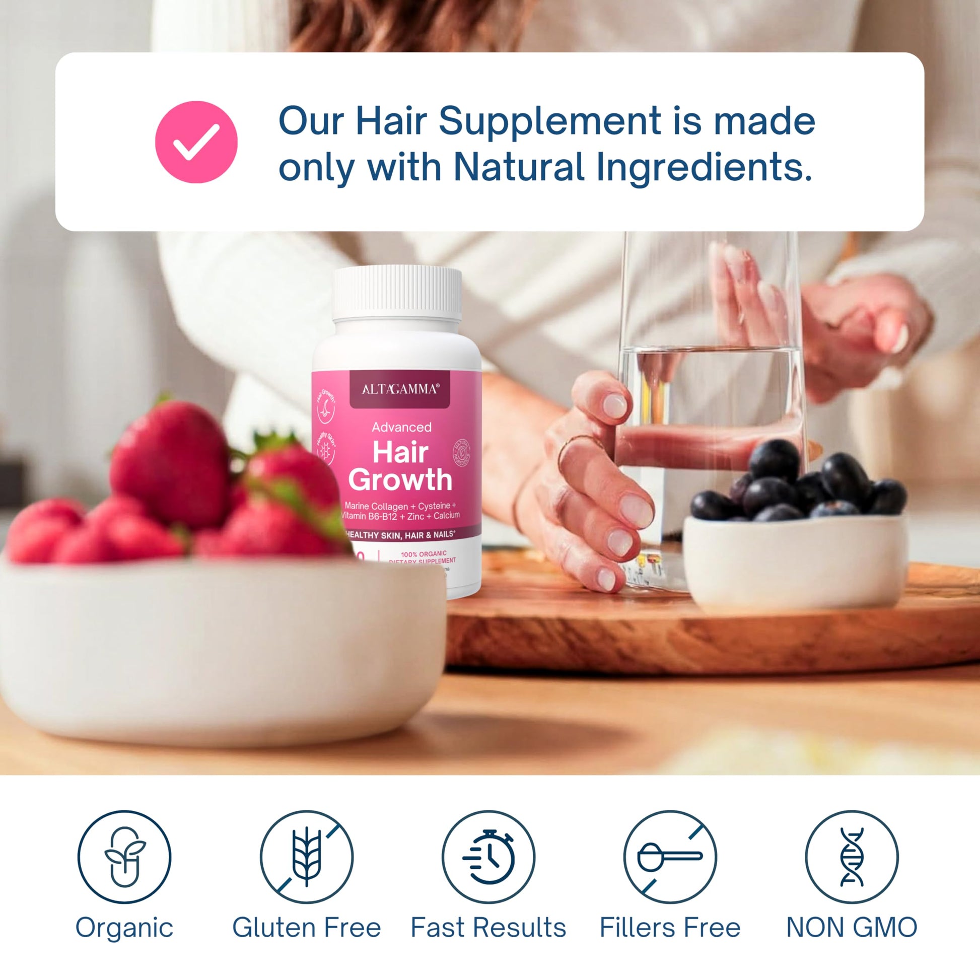 ALTAGAMMA Hair Growth Supplements - Nourishes Thinning, Strengthen Nails & Skin & Combat Hair Loss - Hair Growth Vitamins for Women & Men with Marine Collagen Peptides, 60 Capsules | 30 Day Supply ALTAGAMMA buy supplements canada