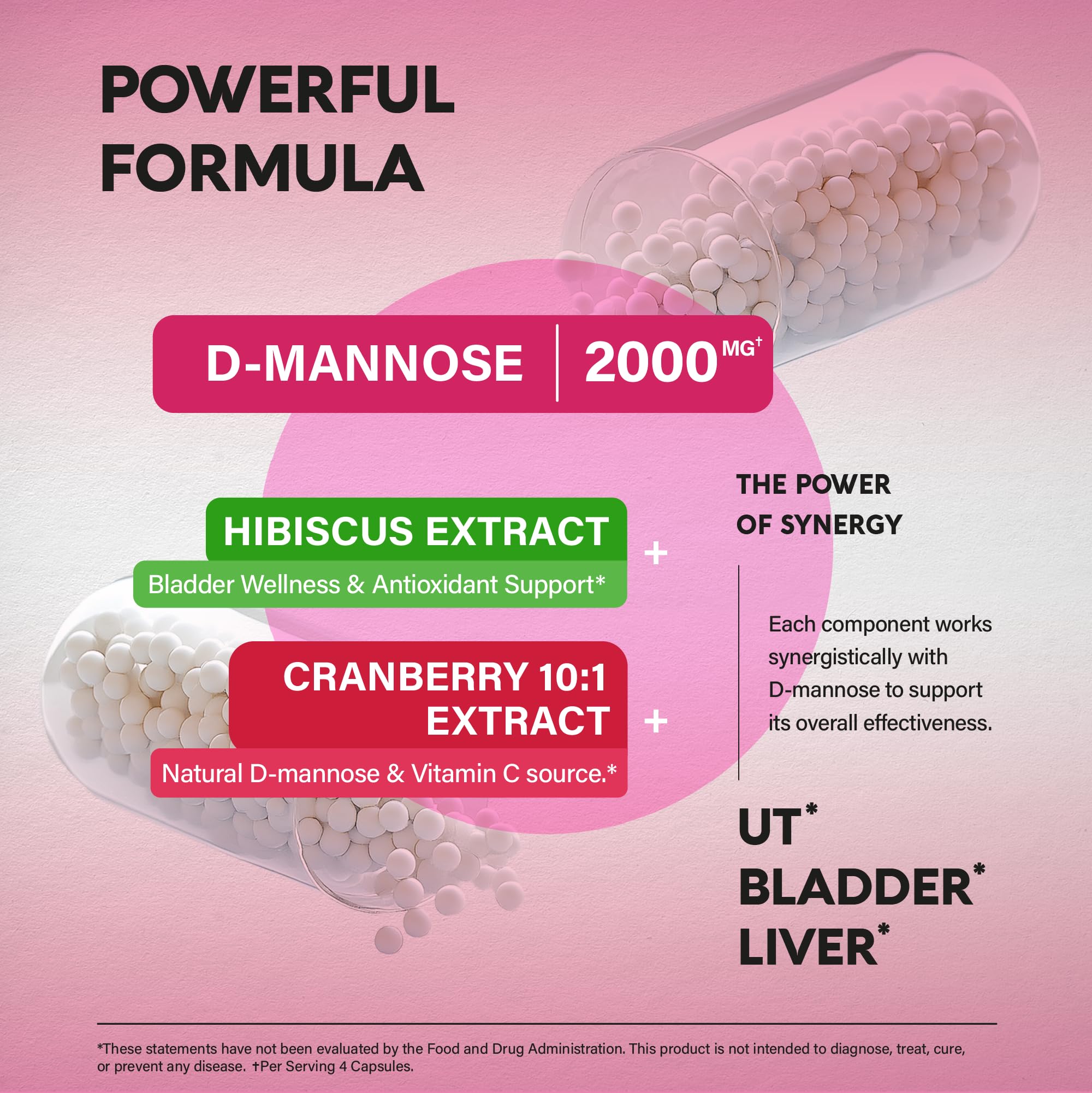 D-Mannose 2000mg with Cranberry & Hibiscus - Clinically Tested Strength for Urinary Tract Health - Supplement for Women - Bladder, Liver & Microflora Support - Made in USA - Vegan, 120 Capsules NUTRAHARMONY buy supplements canada