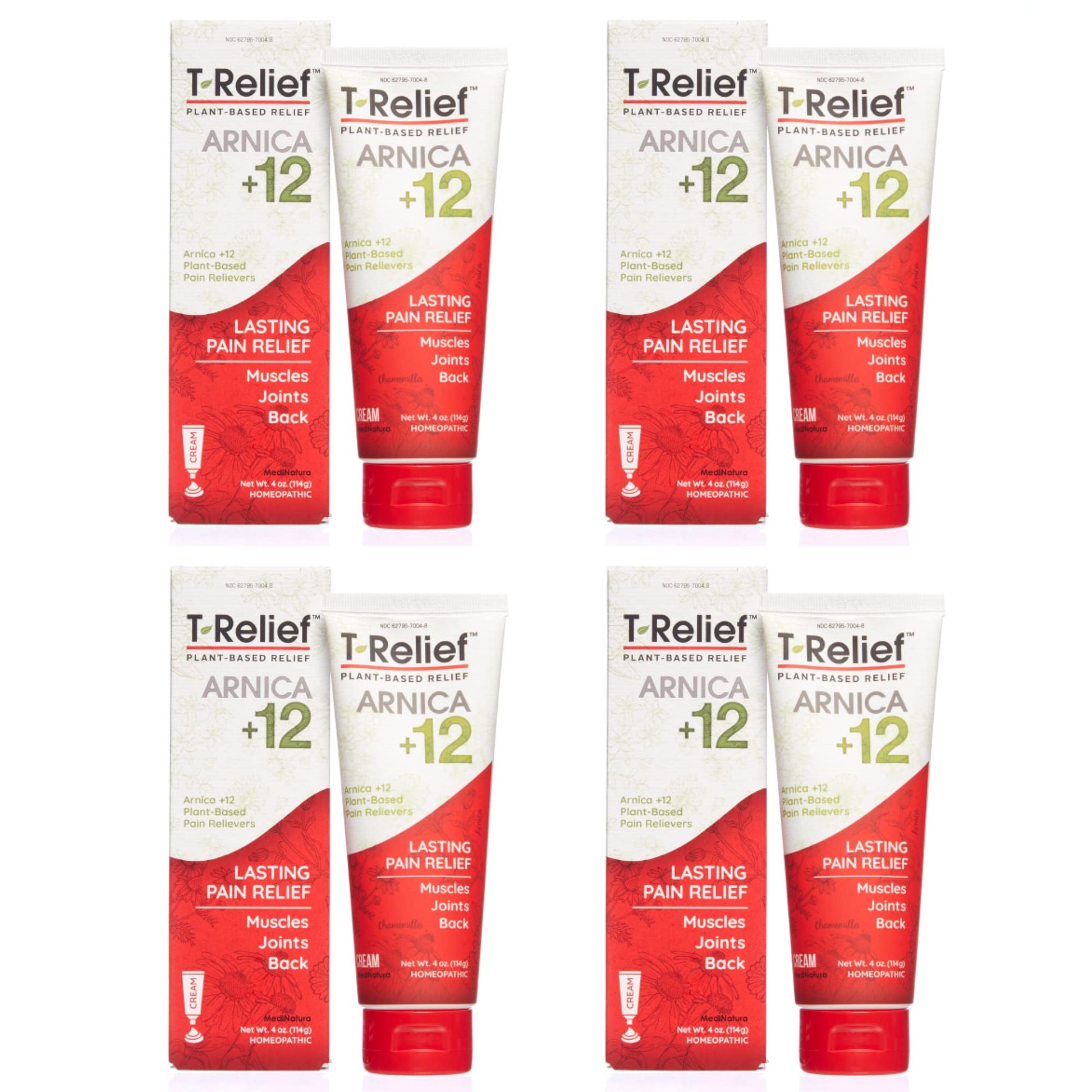 T-Relief Arnica +12 Cream Natural Relieving Actives for Back Pain Joint Soreness Muscle Aches & Stiffness, Whole Body Fast Acting Relief for Women & Men - 4 oz (4 Pack) MediNatura buy supplements canada