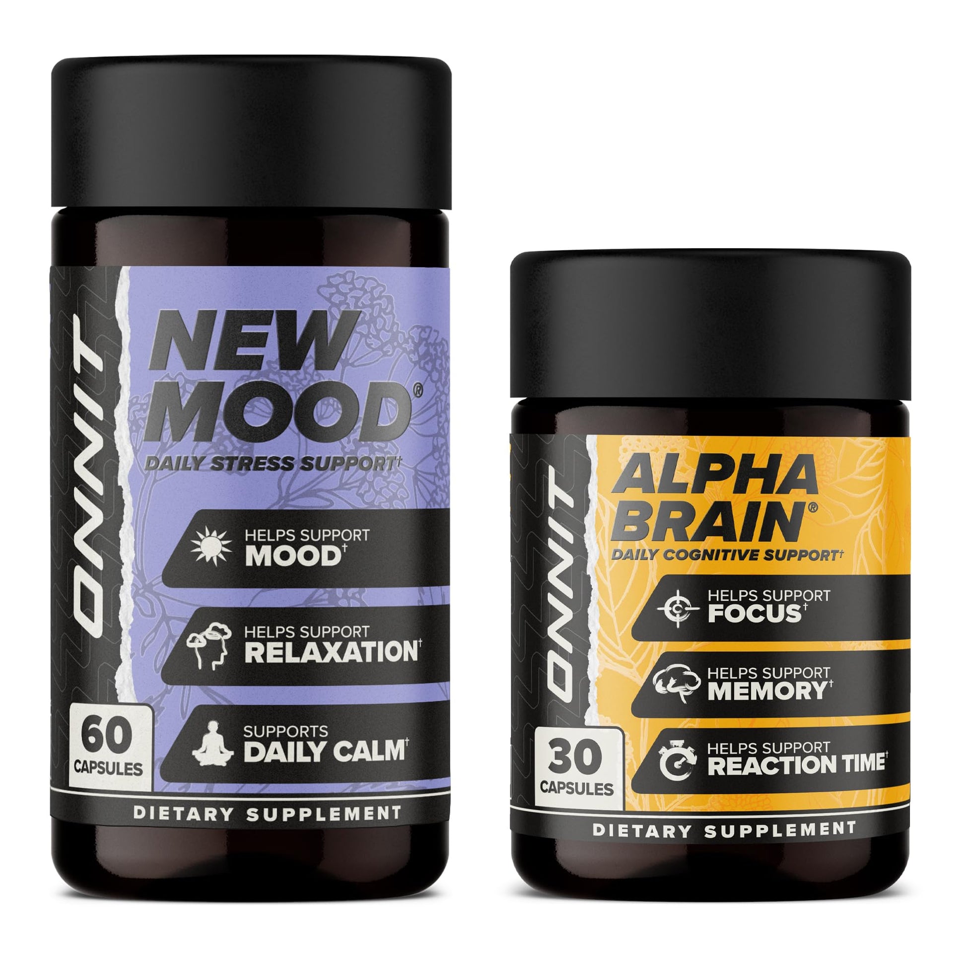 ONNIT Cognitive & Mood Support Bundle: Alpha Brain Nootropic Capsules (30 Count) + New Mood Stress Support Capsules (60 Count), IGEN Non-GMO Tested Focus, Mental Clarity, Relaxation & Sleep, 2 Pack ONNIT buy supplements canada