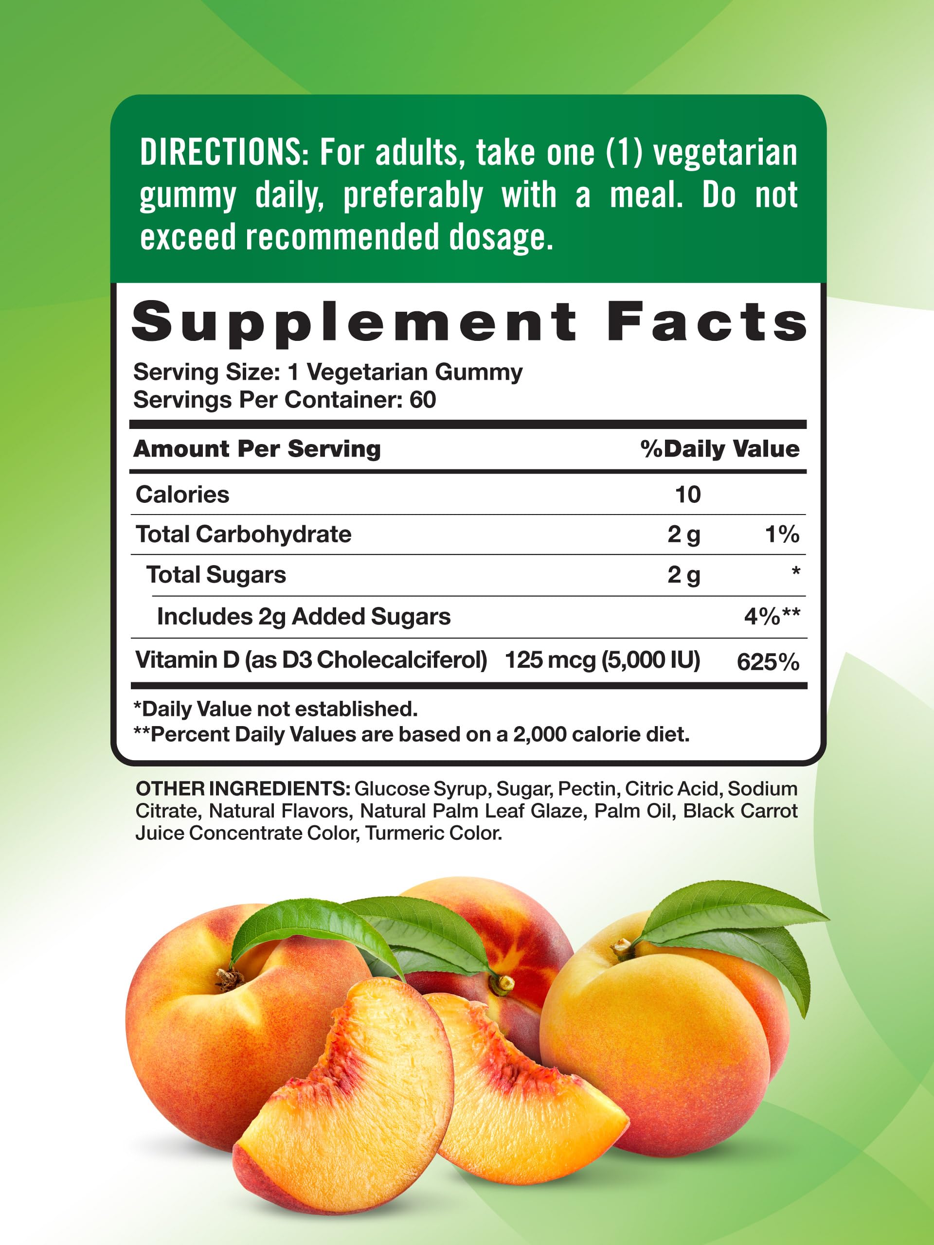 Nature's Truth Vitamin D3 Gummies | 5000 IU | 60 Count | Peach Flavor | Vegetarian, Non-GMO & Gluten Free Supplement Nature's Truth buy supplements canada