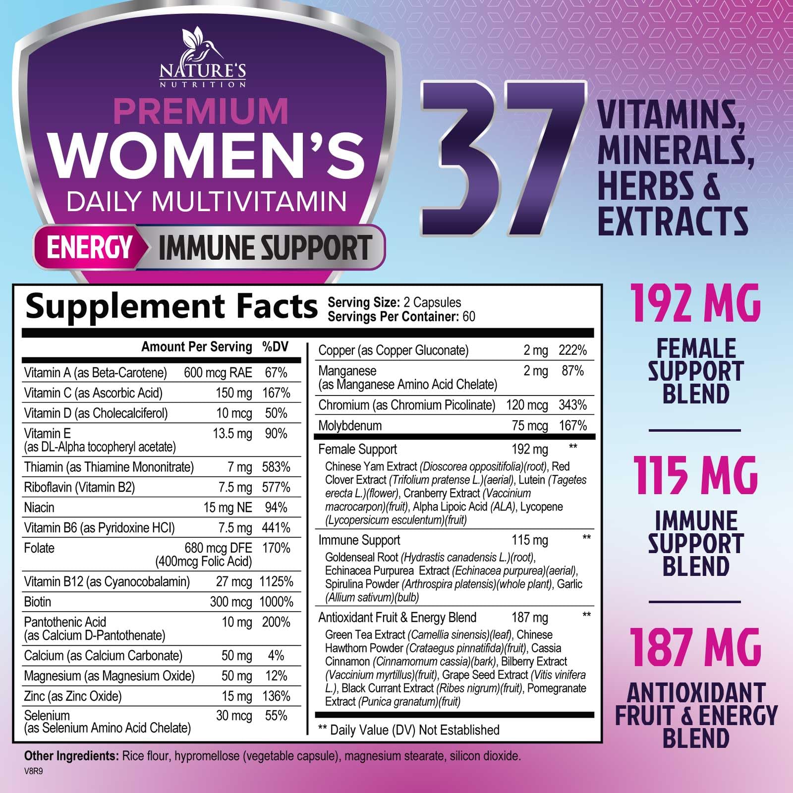 Multivitamin for Women - with Vitamins A, C, D, E, B6, B12, Zinc, Calcium & Magnesium, Womens Daily Multi Vitamin Multimineral Supplement for Bone Health, Energy & Immune Support - 120 Capsules Nature's Nutrition buy supplements canada
