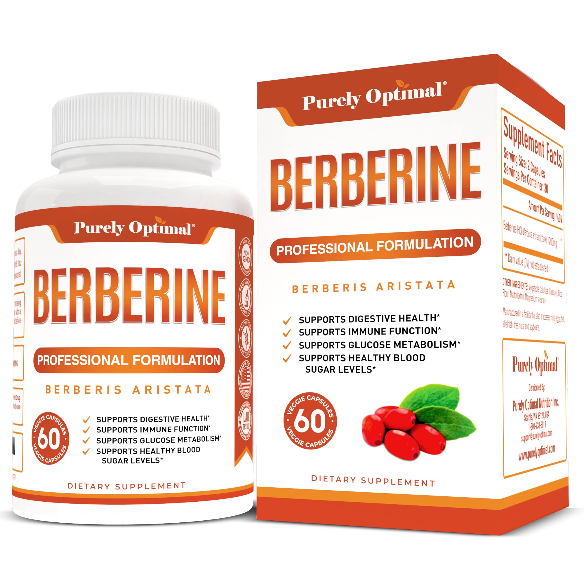 Purely Optimal Premium Berberine Supplement - 1200mg Berberine HCl, Non-GMO Purely Optimal buy supplements canada
