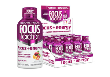 Focus Factor Focus + Energy Shots - 12 x 2oz Bottles (Tropical Punch Flavor) - Powered by Nootropics with Caffeine, L-Theanine, Ginkgo, Bacopa, L-Tyrosine, Alpha GPC Focus Factor buy supplements canada