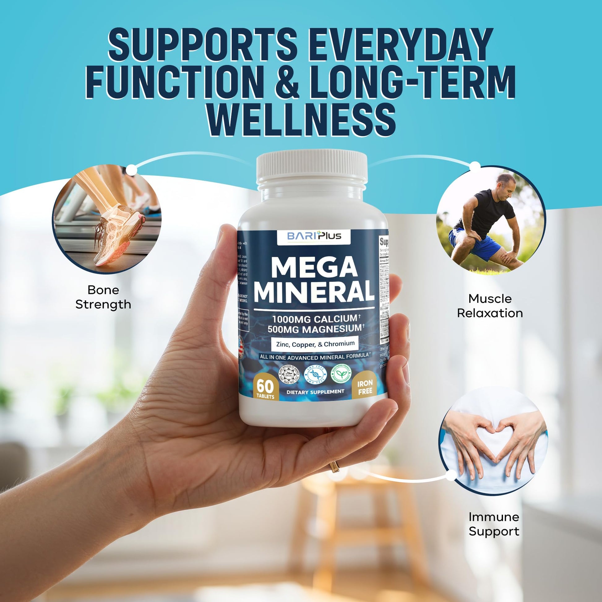 Mega Mineral – Complete Complex with Vitamin D, Calcium, Magnesium, Zinc, Potassium, Boron, Selenium, Chromium & Trace Minerals – Iron-Free – USA Made – 60 Tablets BARIPLUS buy supplements canada