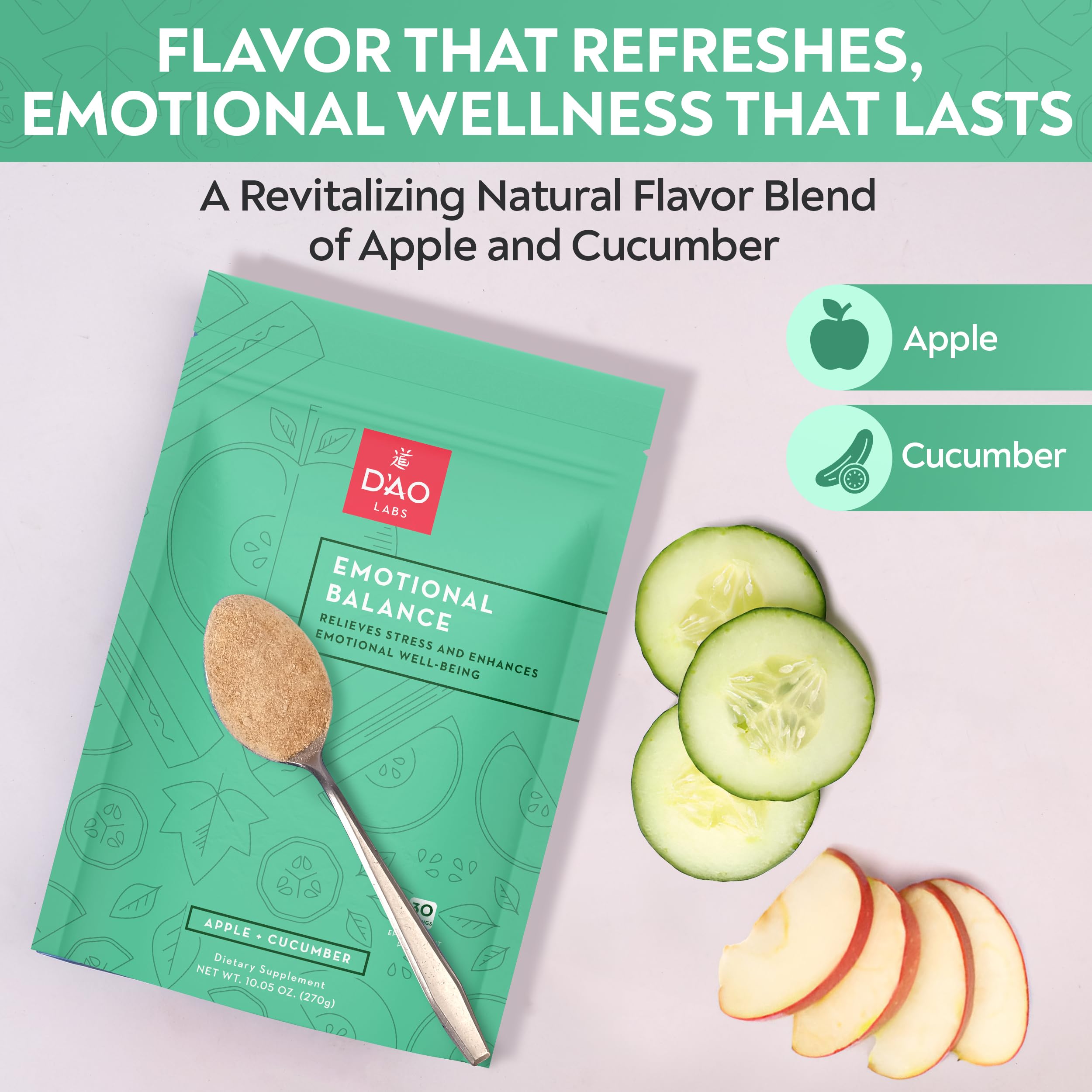 D'AO Labs Emotional Balance - Emotional Balance Powder - Calm & Stress Relief - Effervescent Powder with Apple-Cucumber Flavor - Xiao Yao San Traditional Chinese Herbal - 30 Individual Servings DAO Labs buy supplements canada