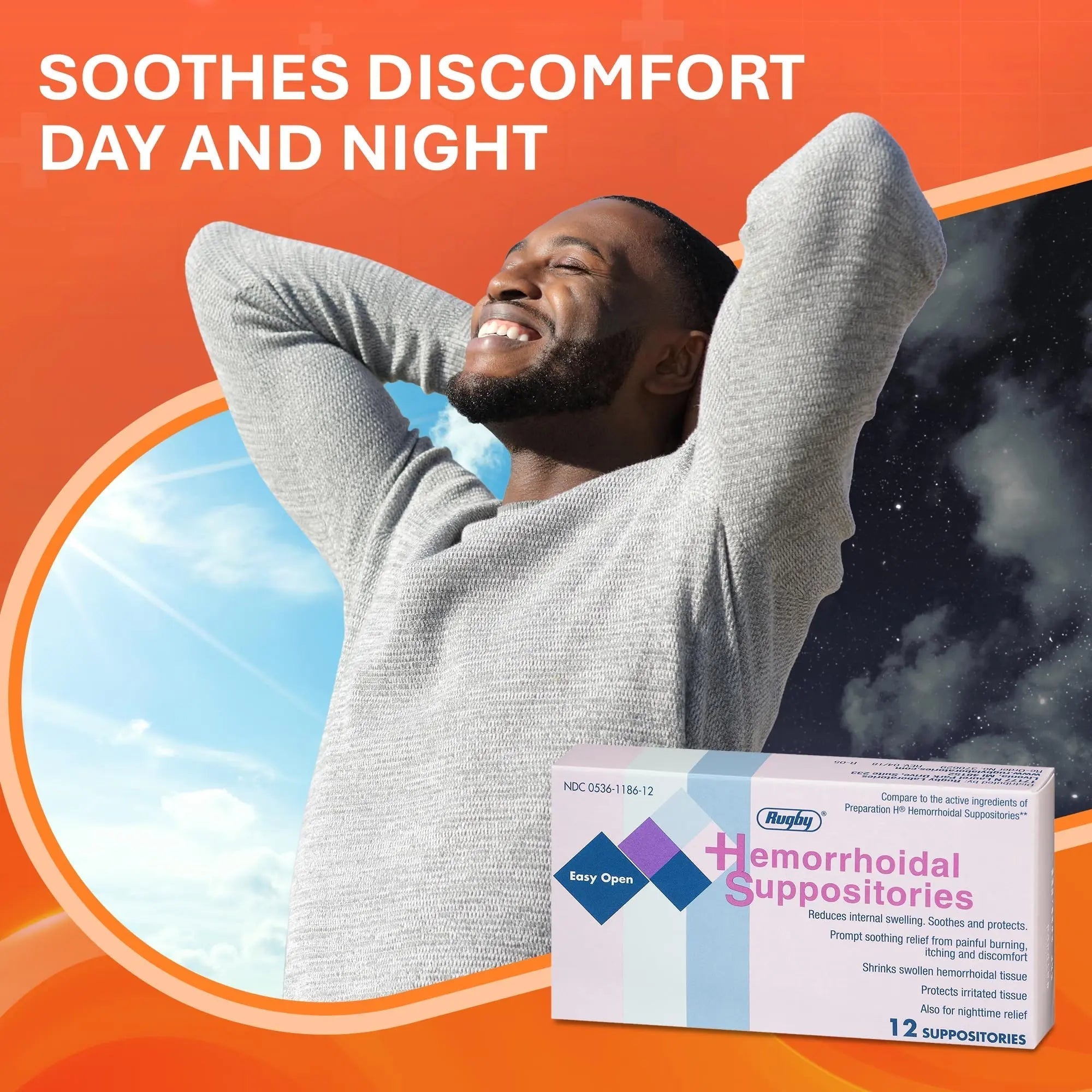 Rugby Hemorrhoidal Suppositories - Soothing and Shrinking Action for Internal Hemorrhoids with Cocoa Butter and Phenylephrine HCl, Easy Open Design - 12 Count RUGBY LABORATORIES buy supplements canada