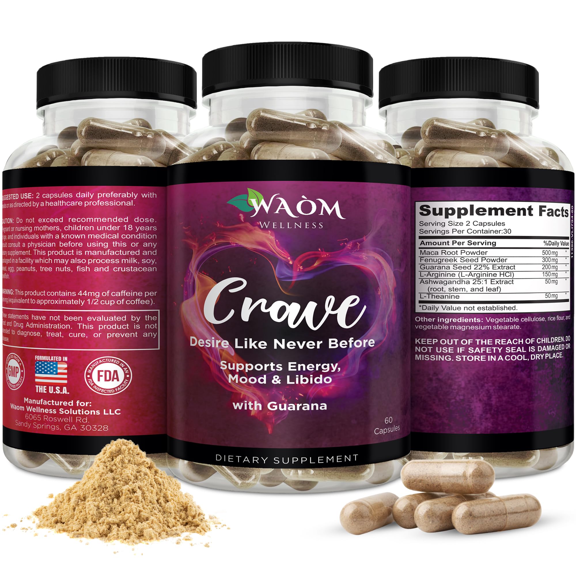 Waòm Wellness Crave – Women’s Desire Booster with Maca, Ashwagandha & L-Theanine – Natural Energy, Mood & Hormone Balance Support – 60 Vegan Capsules Waòm Wellness buy supplements canada