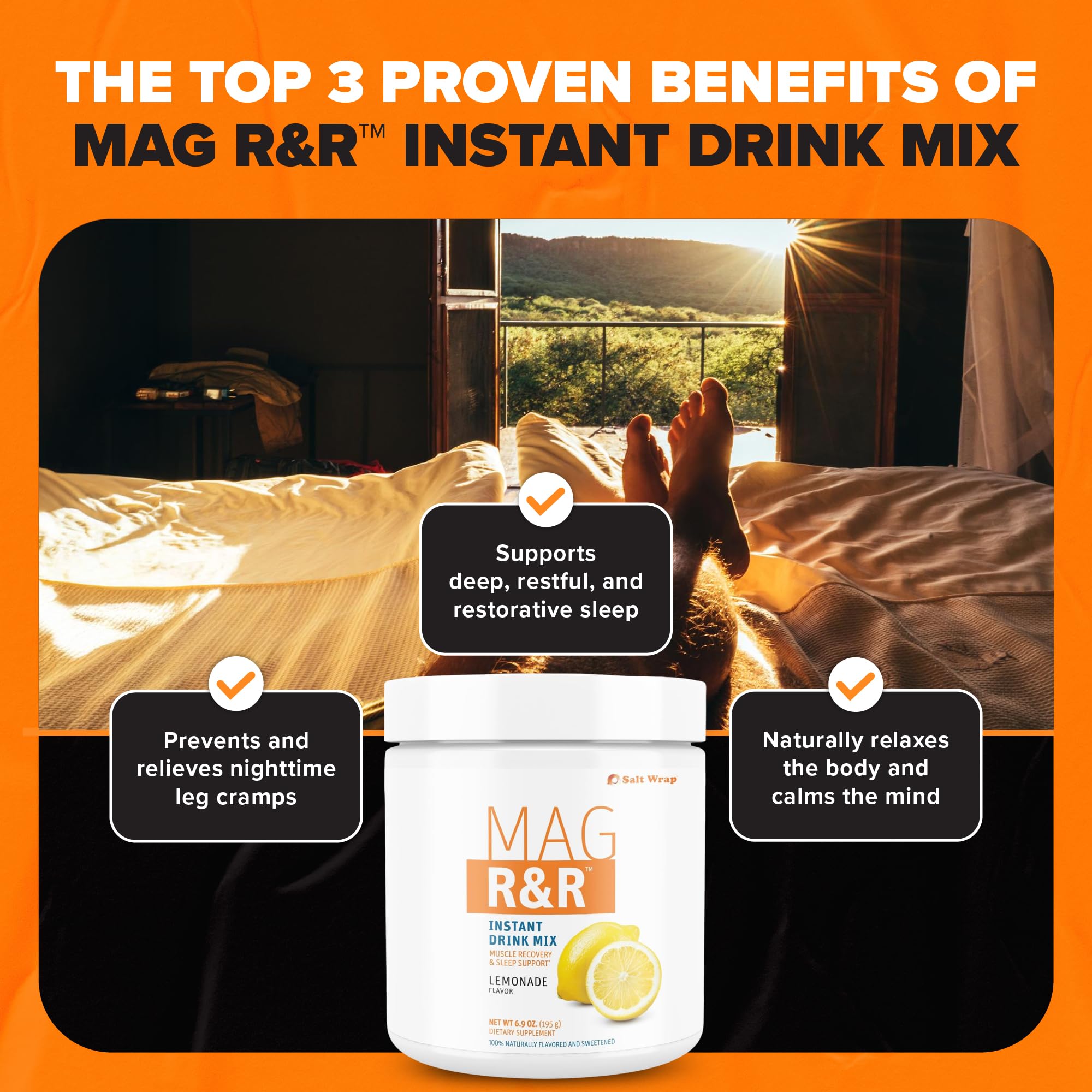 SaltWrap Mag R&R Instant Drink Mix - Sugar-Free Nighttime Magnesium Glycinate Powder with Stevia & FiberSMART® - Muscle Cramp & Leg Cramps Relief, Sleep & Relaxation Support - 30 Servings SaltWrap buy supplements canada
