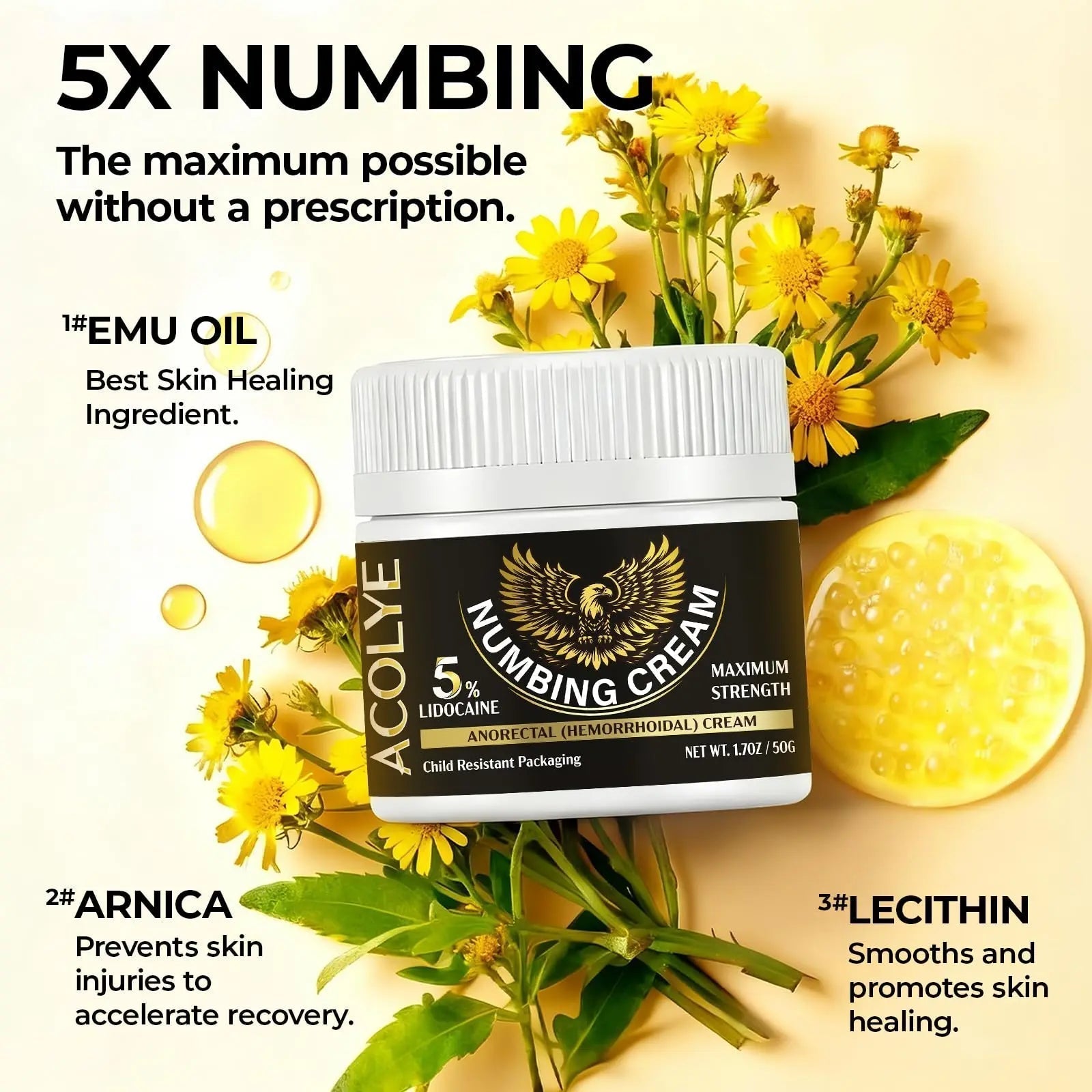 Acolye Numbing Cream Extra Strength: 5% Lidocaine Local Anesthetic- Long Lasting Extra Relief with Menthol Arnica and Emu Oil - Hemorrhoid Cream Acolye buy supplements canada